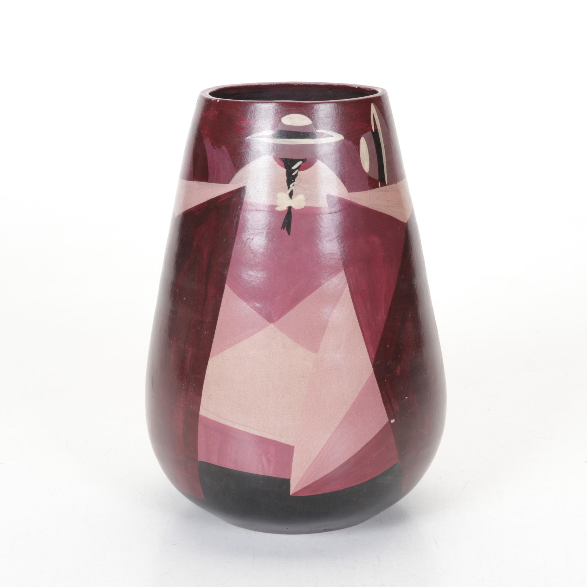 Hand-Crafted Andean Folk Art Theme Ceramic Vase, Style of Guerreros