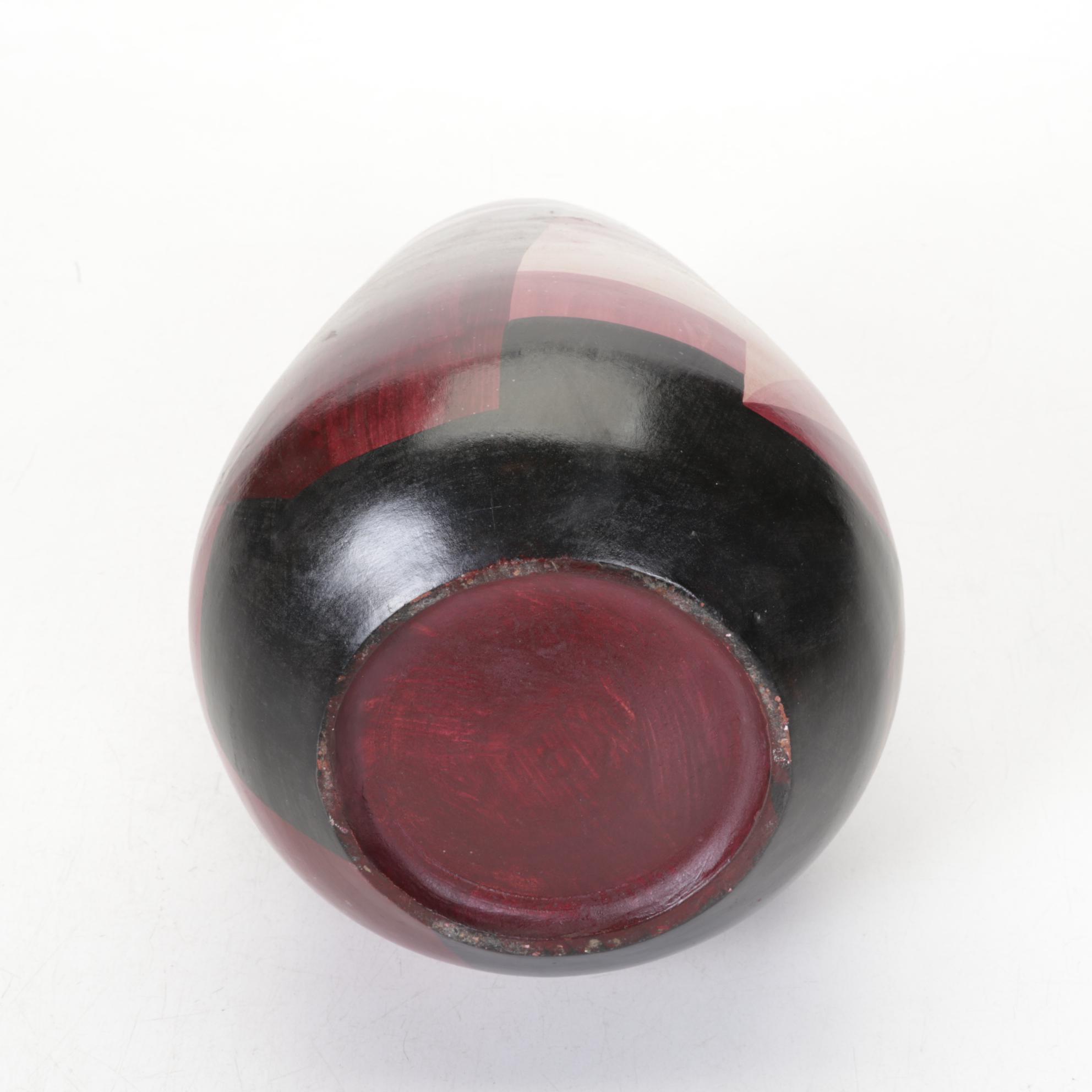 Hand-Crafted Andean Folk Art Theme Ceramic Vase, Style of Guerreros