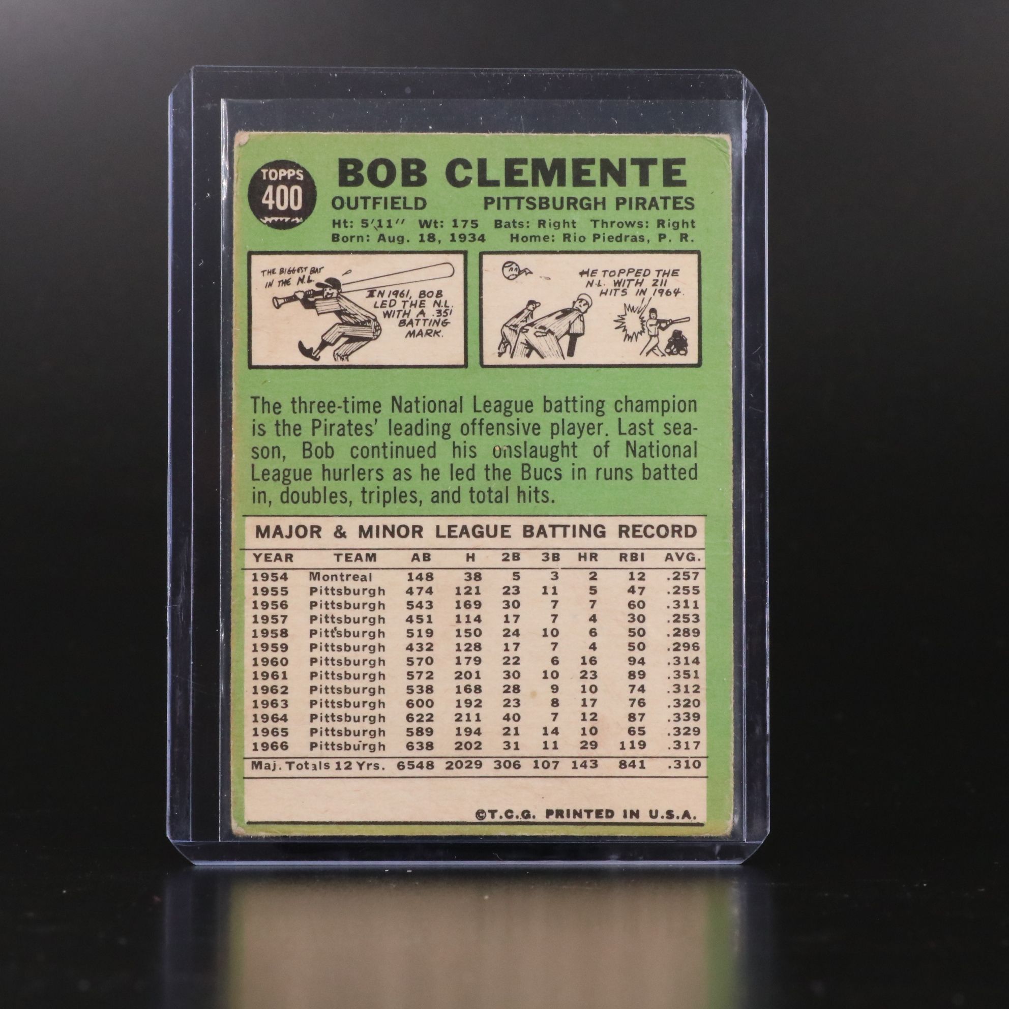 1967 Topps Roberto Clemente Pittsburgh Pirates Baseball Card