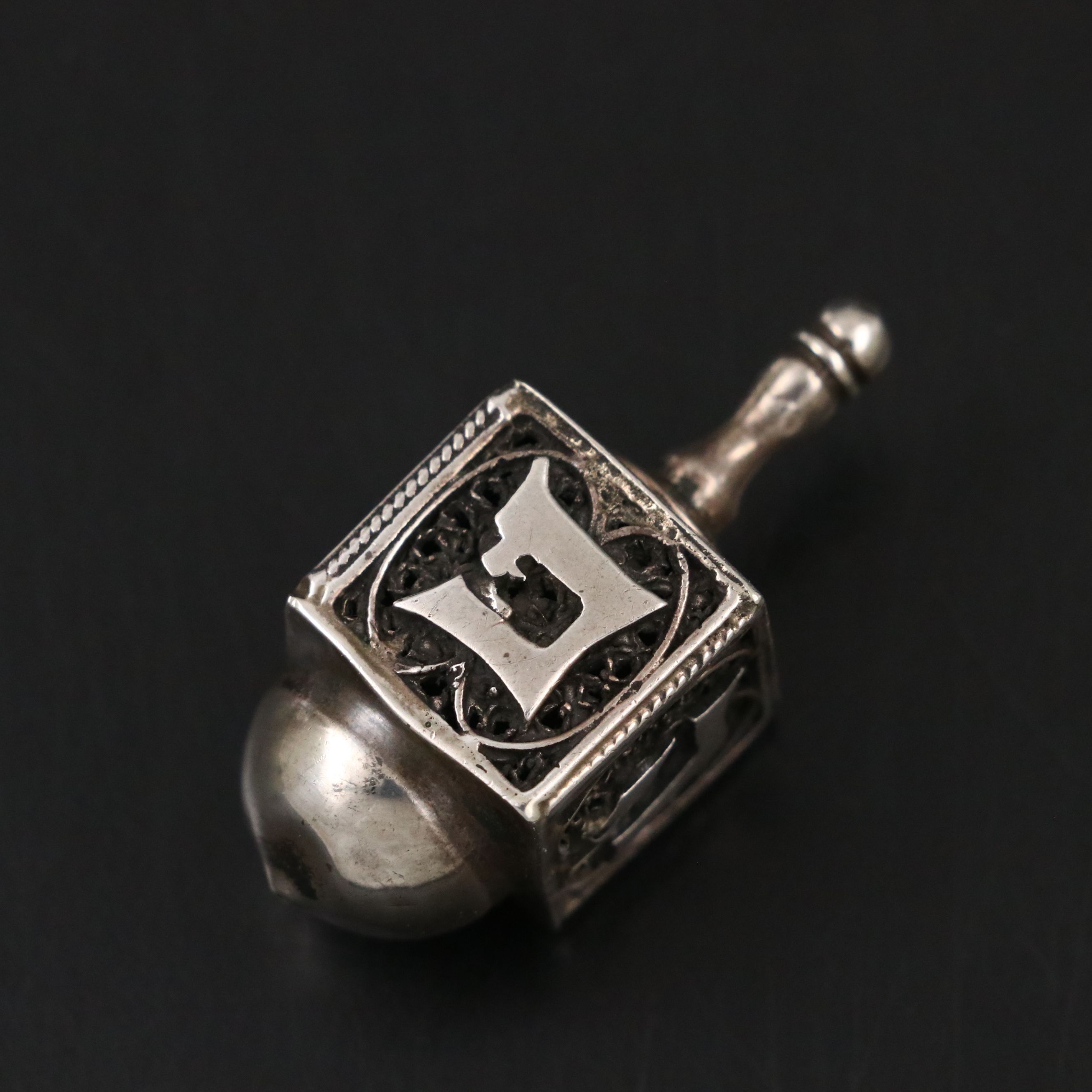 Miniature Sterling Dreidel with Metal Salt and Pepper Shakers