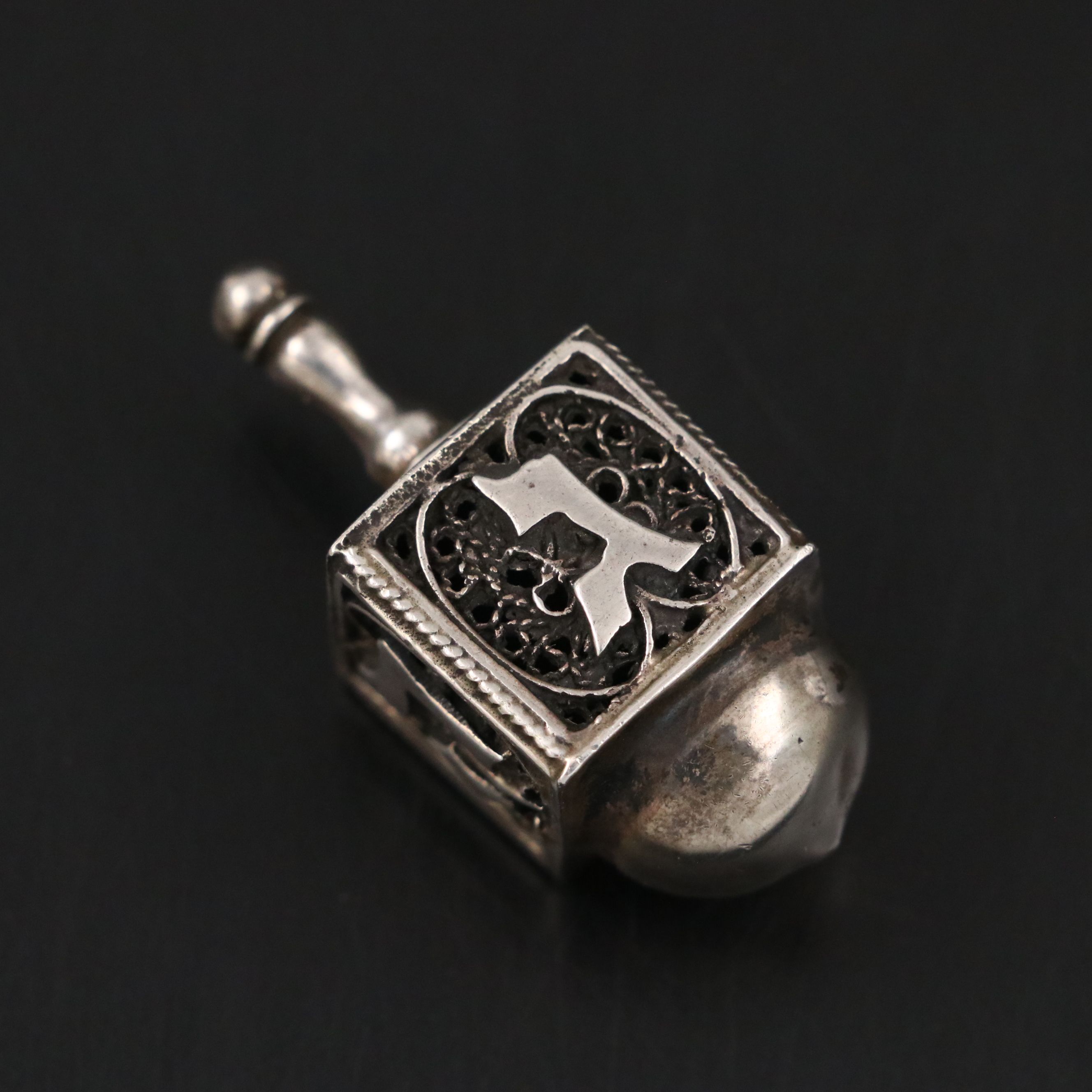 Miniature Sterling Dreidel with Metal Salt and Pepper Shakers