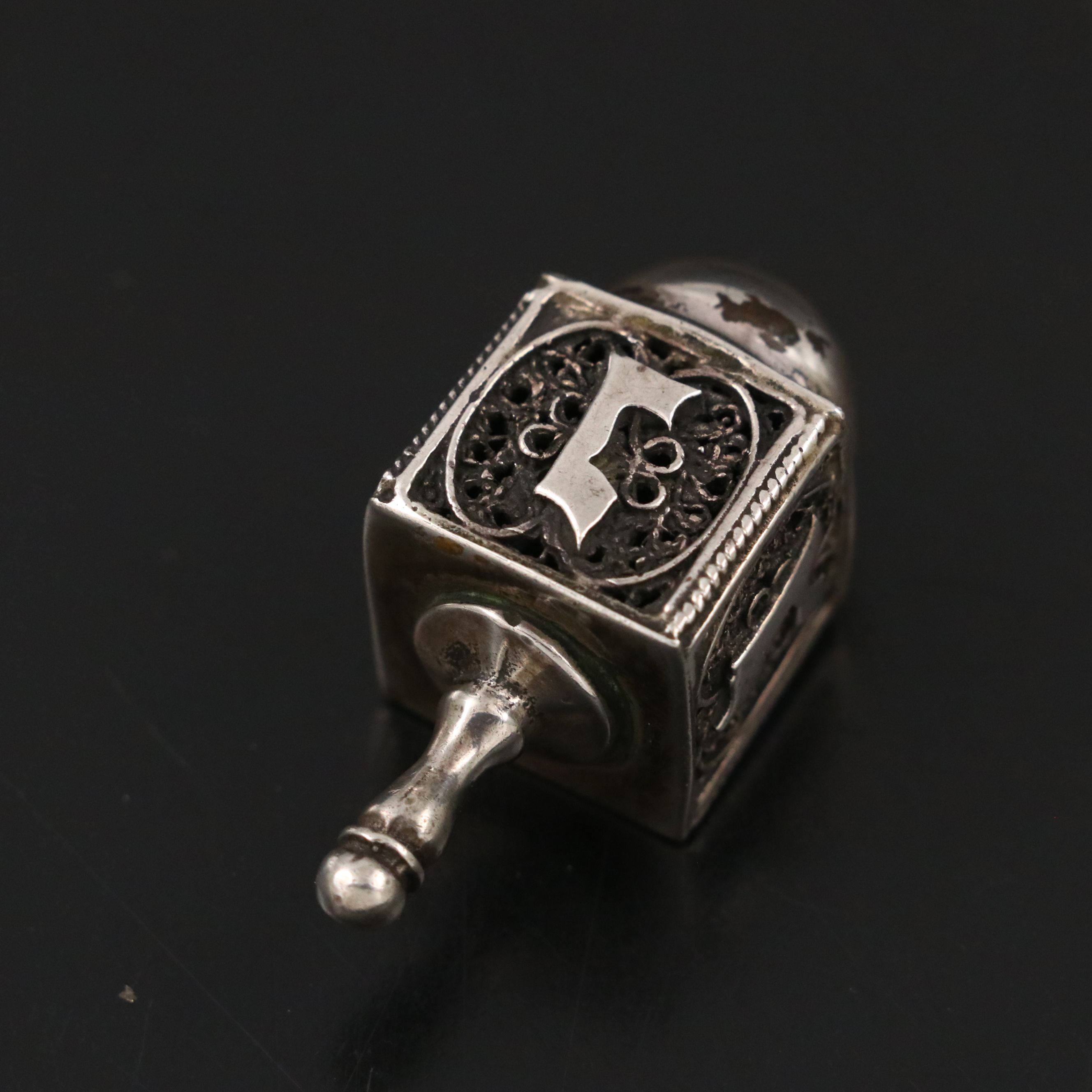 Miniature Sterling Dreidel with Metal Salt and Pepper Shakers