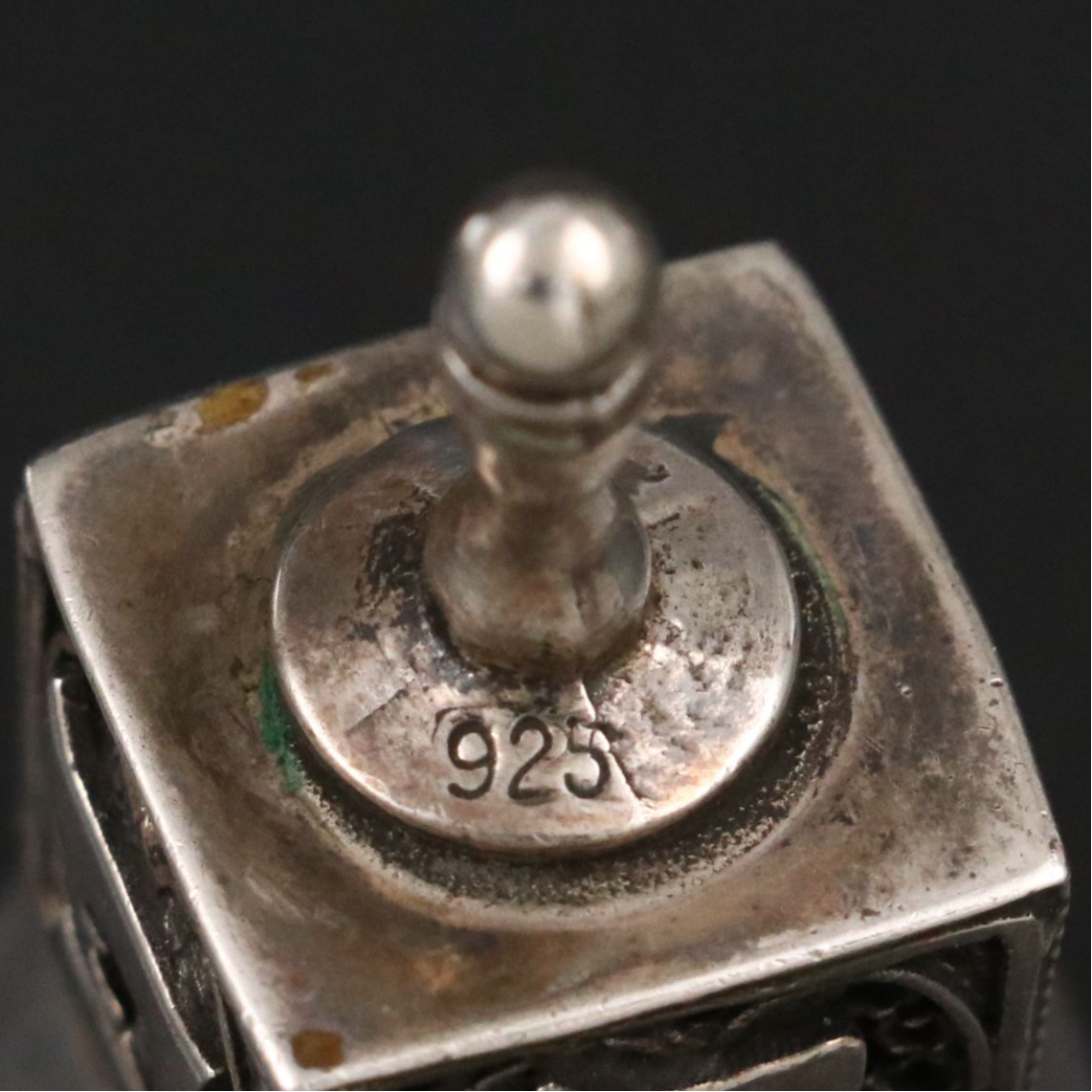 Miniature Sterling Dreidel with Metal Salt and Pepper Shakers