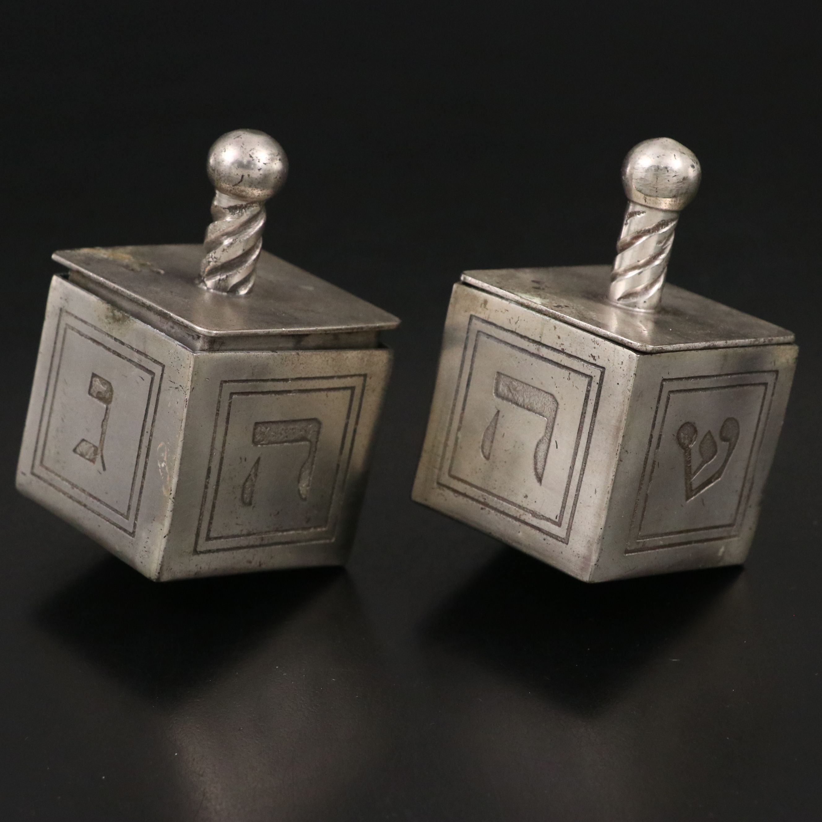 Miniature Sterling Dreidel with Metal Salt and Pepper Shakers