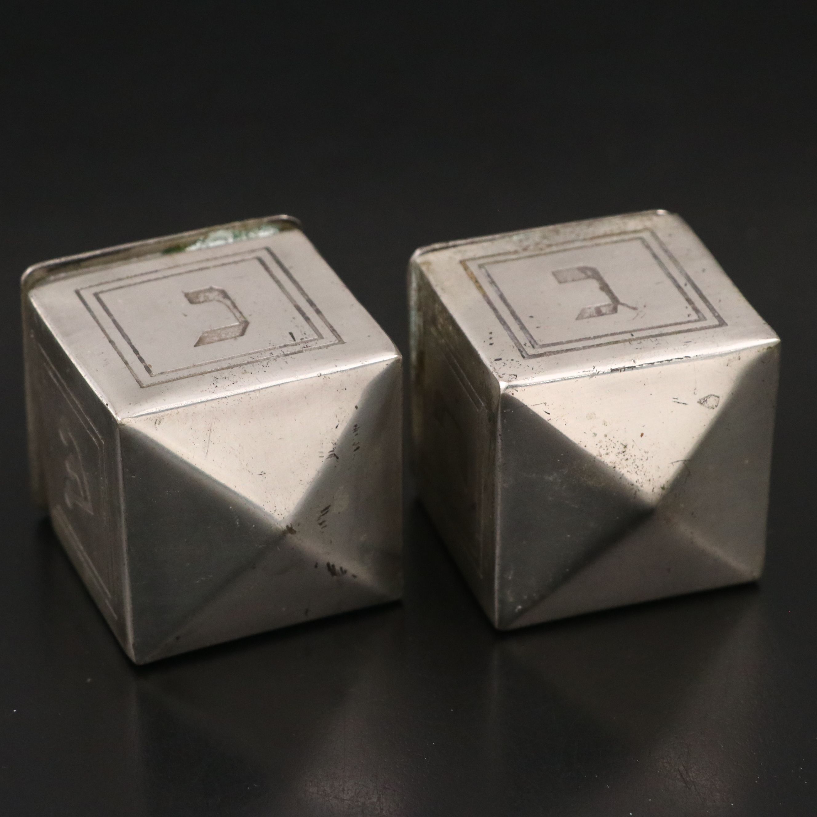 Miniature Sterling Dreidel with Metal Salt and Pepper Shakers