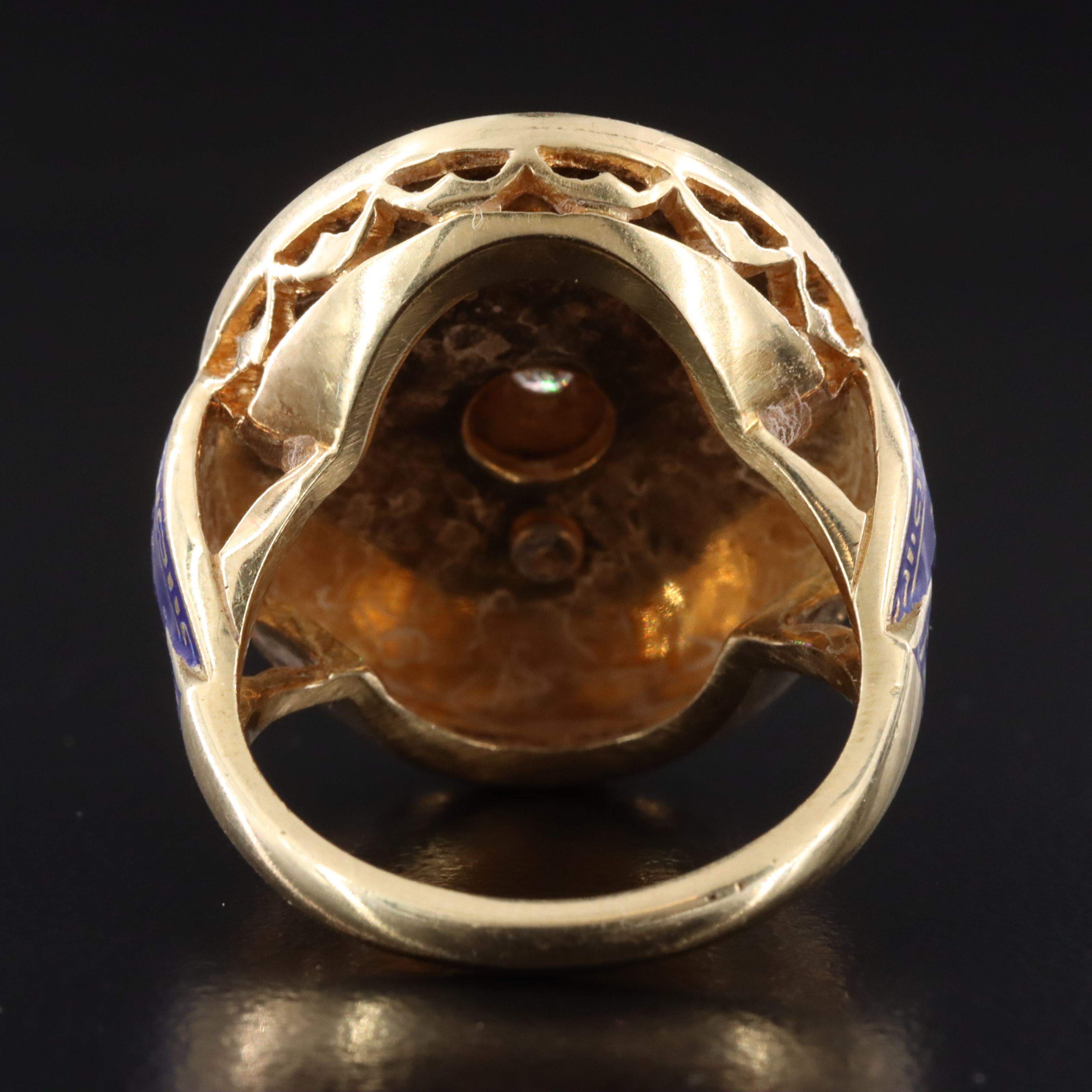 Vintage 14K Diamond and Enamel Crest Ring