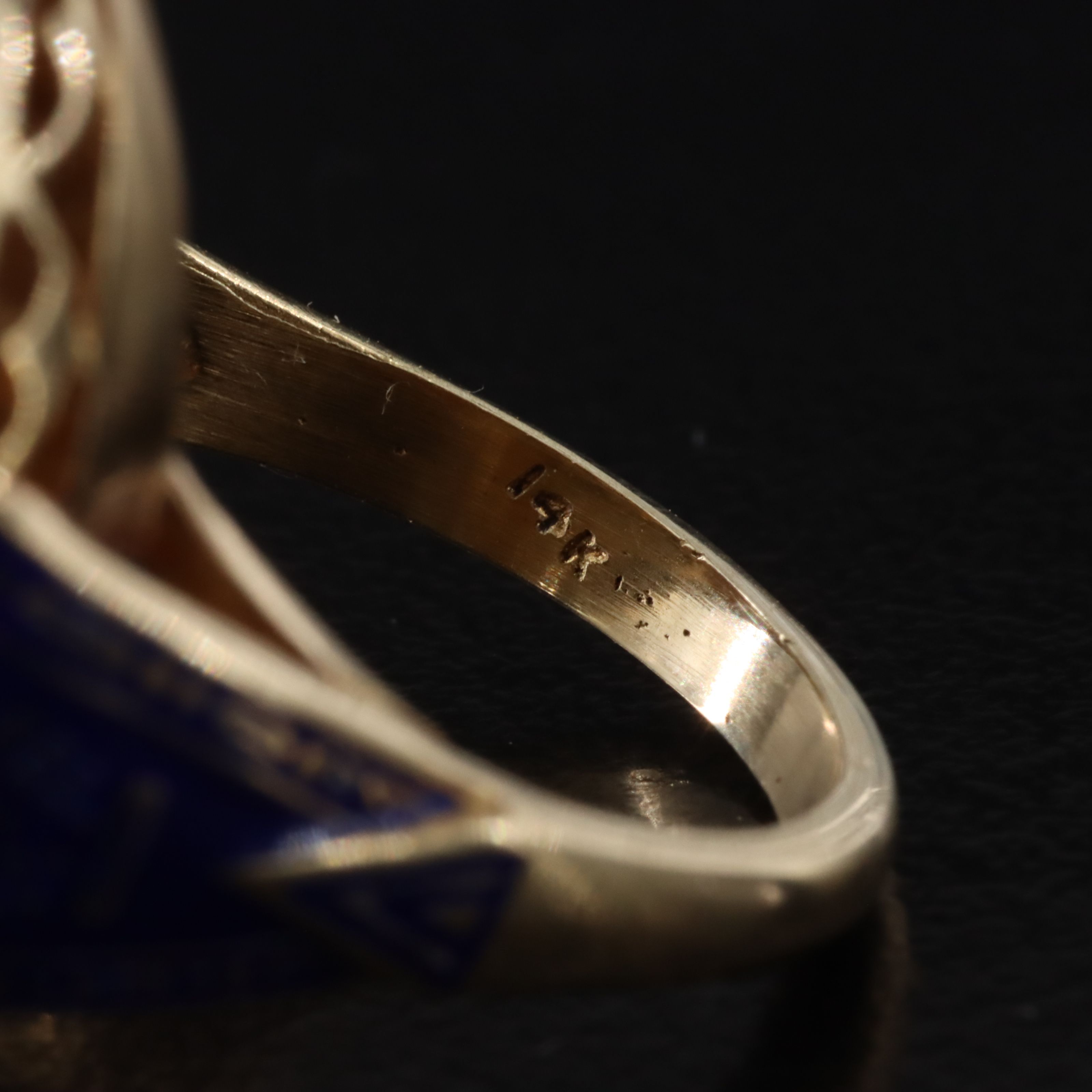 Vintage 14K Diamond and Enamel Crest Ring