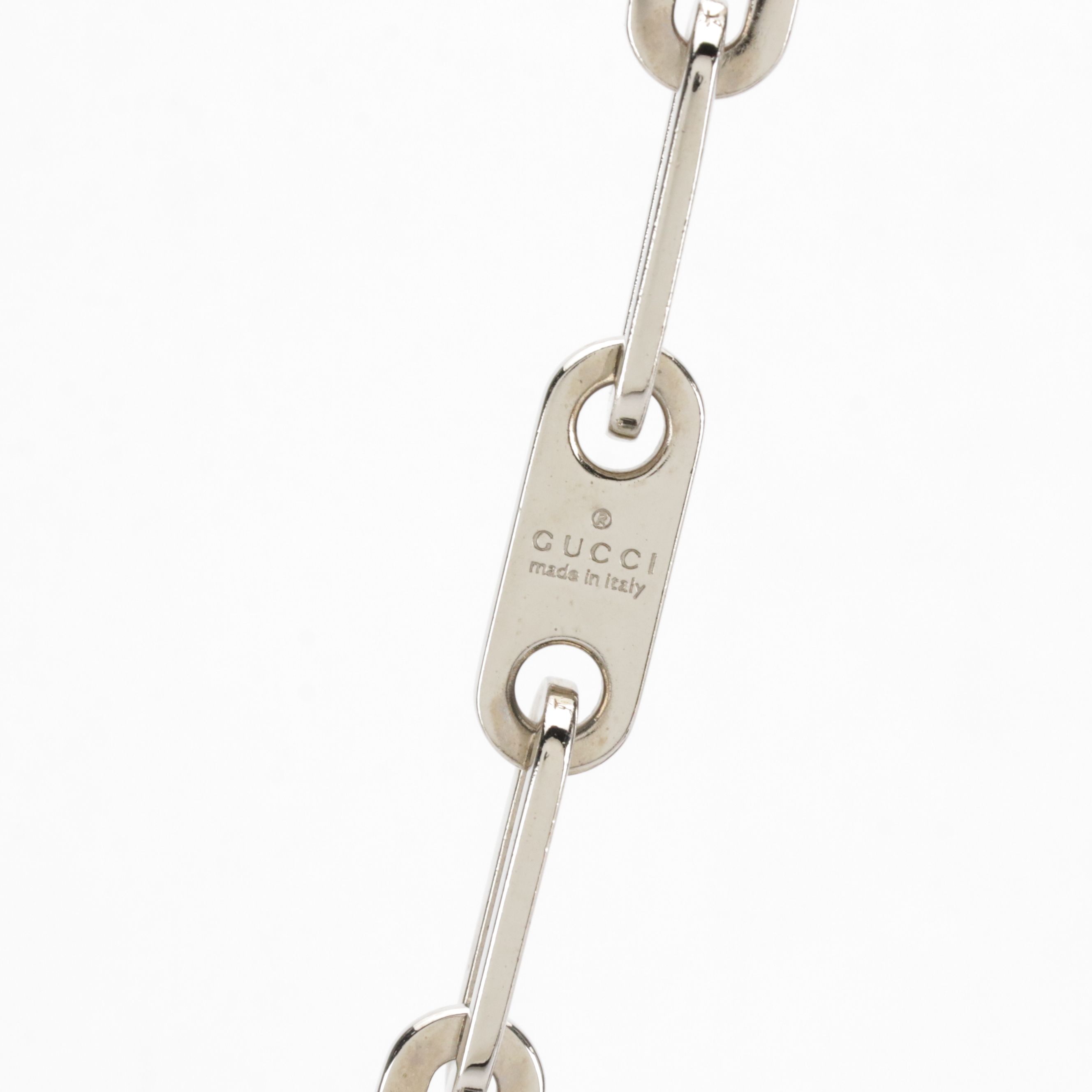 Gucci White Leather Drawstring Effect Tote with Paperclip Chain Strap