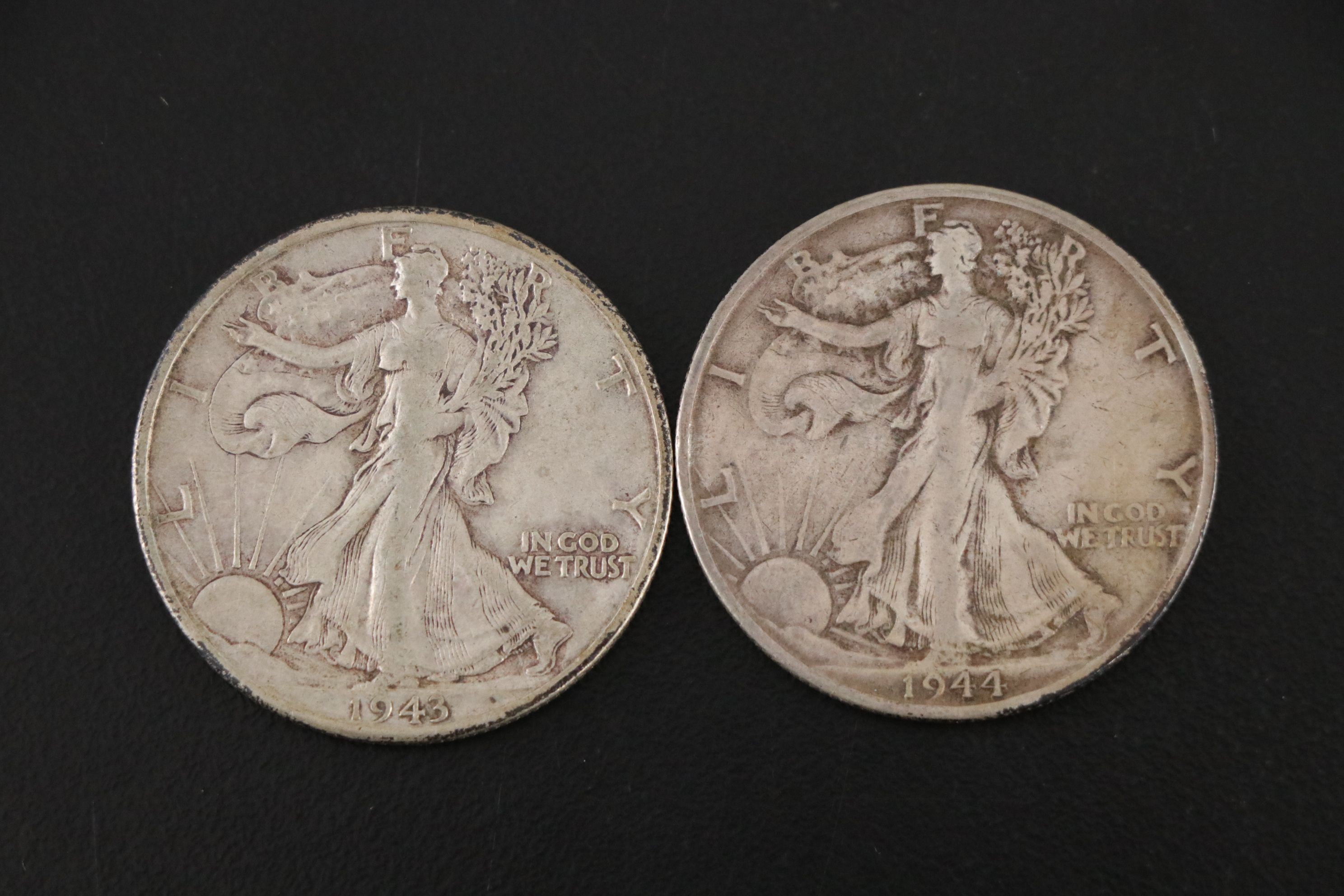 Eight Walking Liberty Silver Half Dollars, 1943-1945