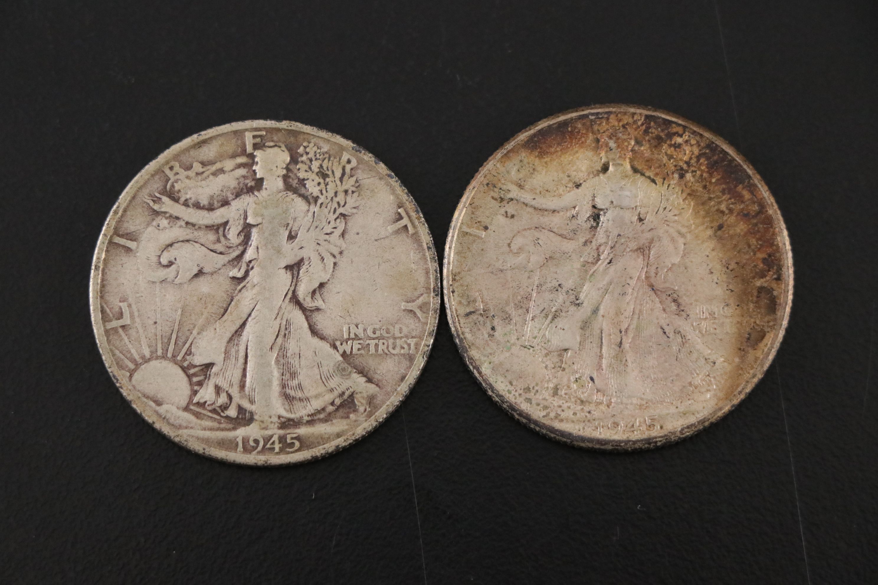 Eight Walking Liberty Silver Half Dollars, 1943-1945