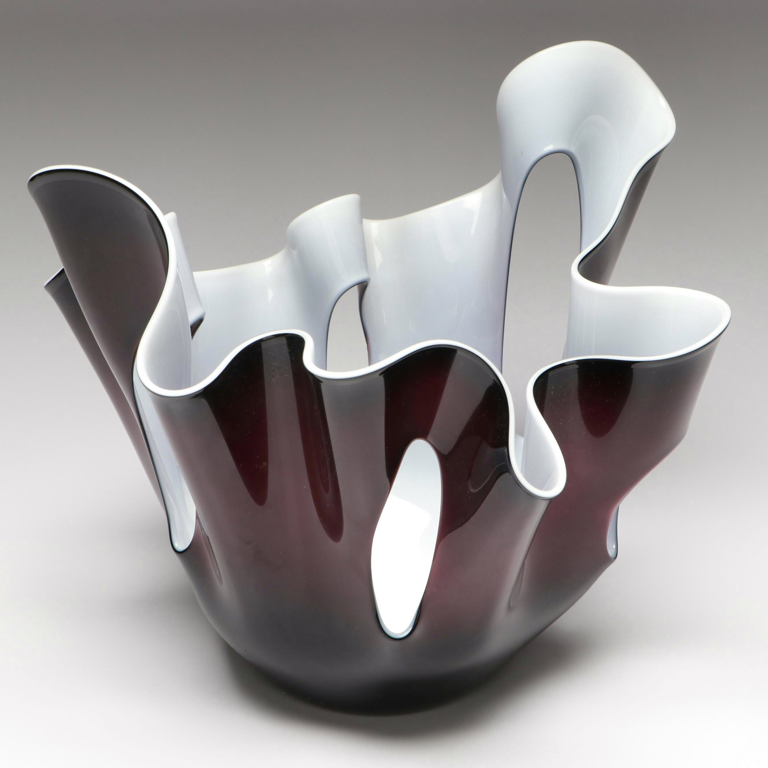 Handblown Cased Handkerchief Art Glass Decorative Bowl