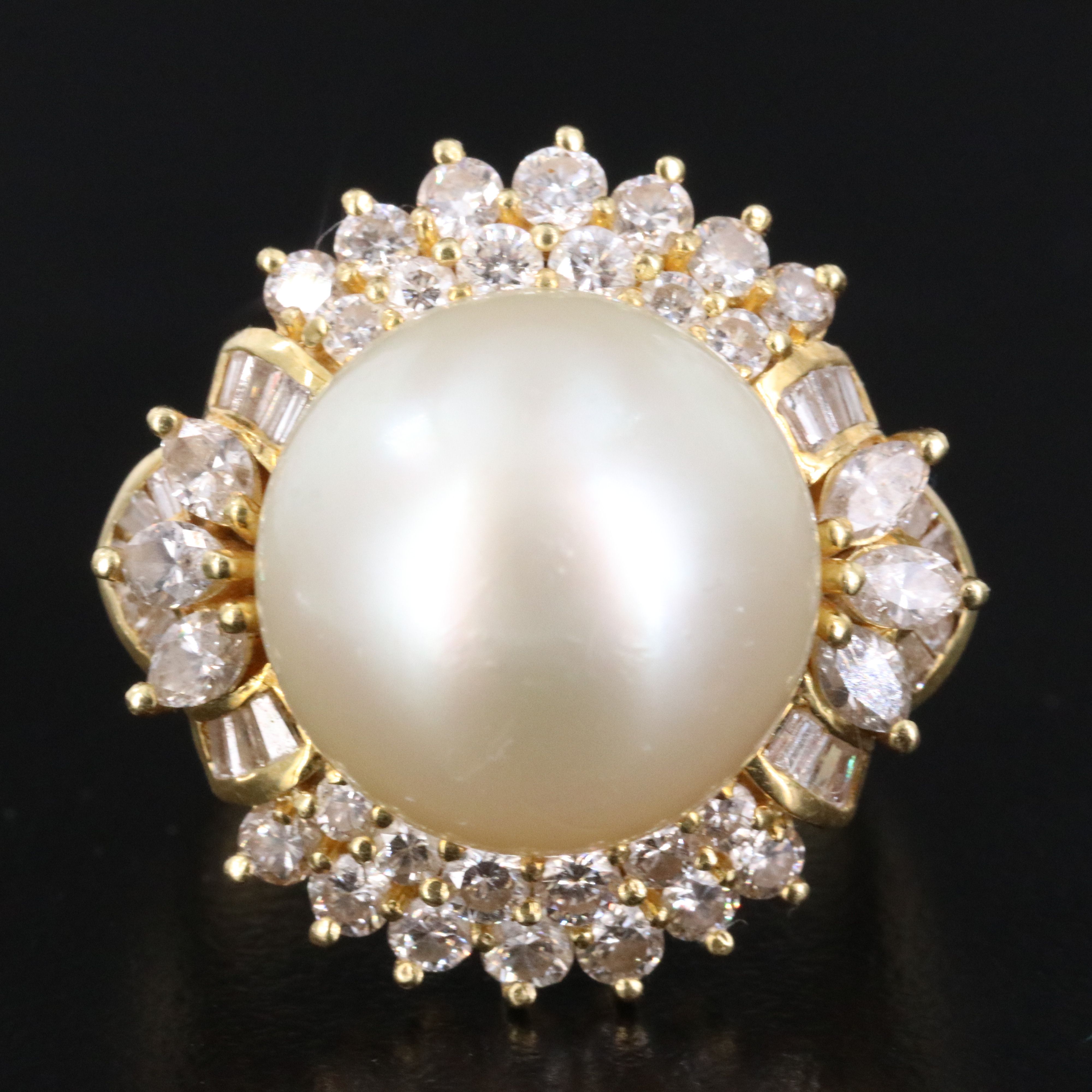 18K Pearl and 1.60 CTW Diamond Ring