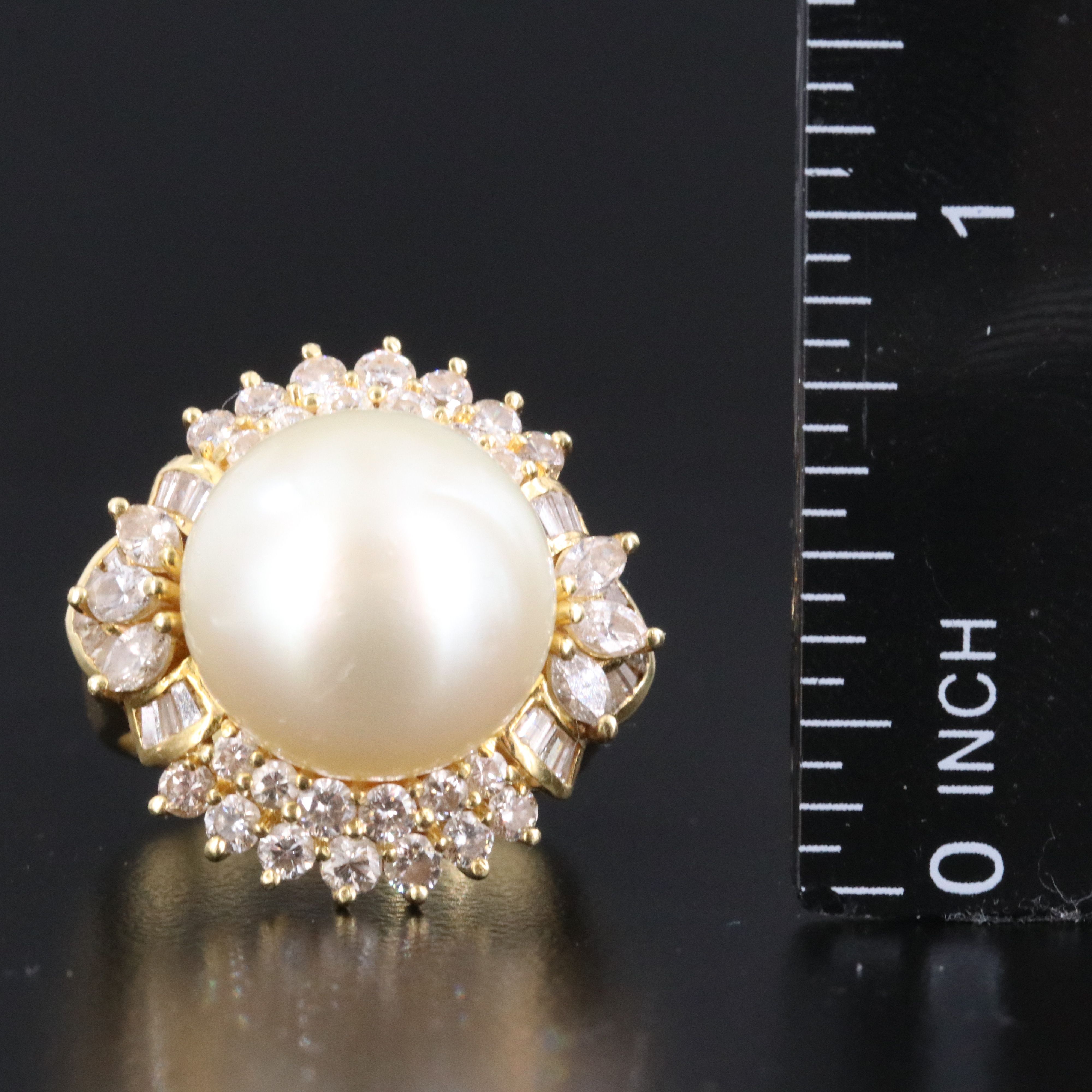 18K Pearl and 1.60 CTW Diamond Ring