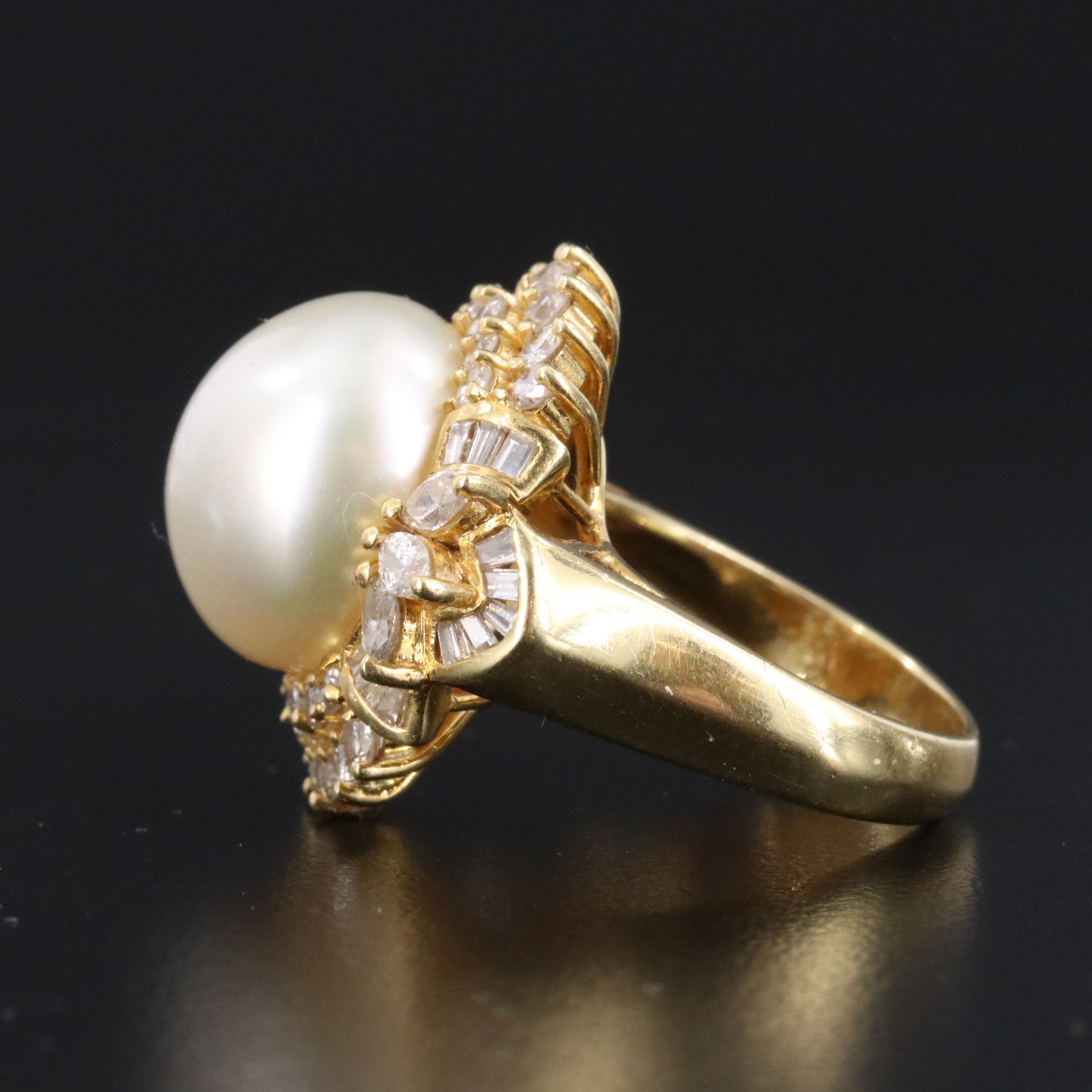 18K Pearl and 1.60 CTW Diamond Ring