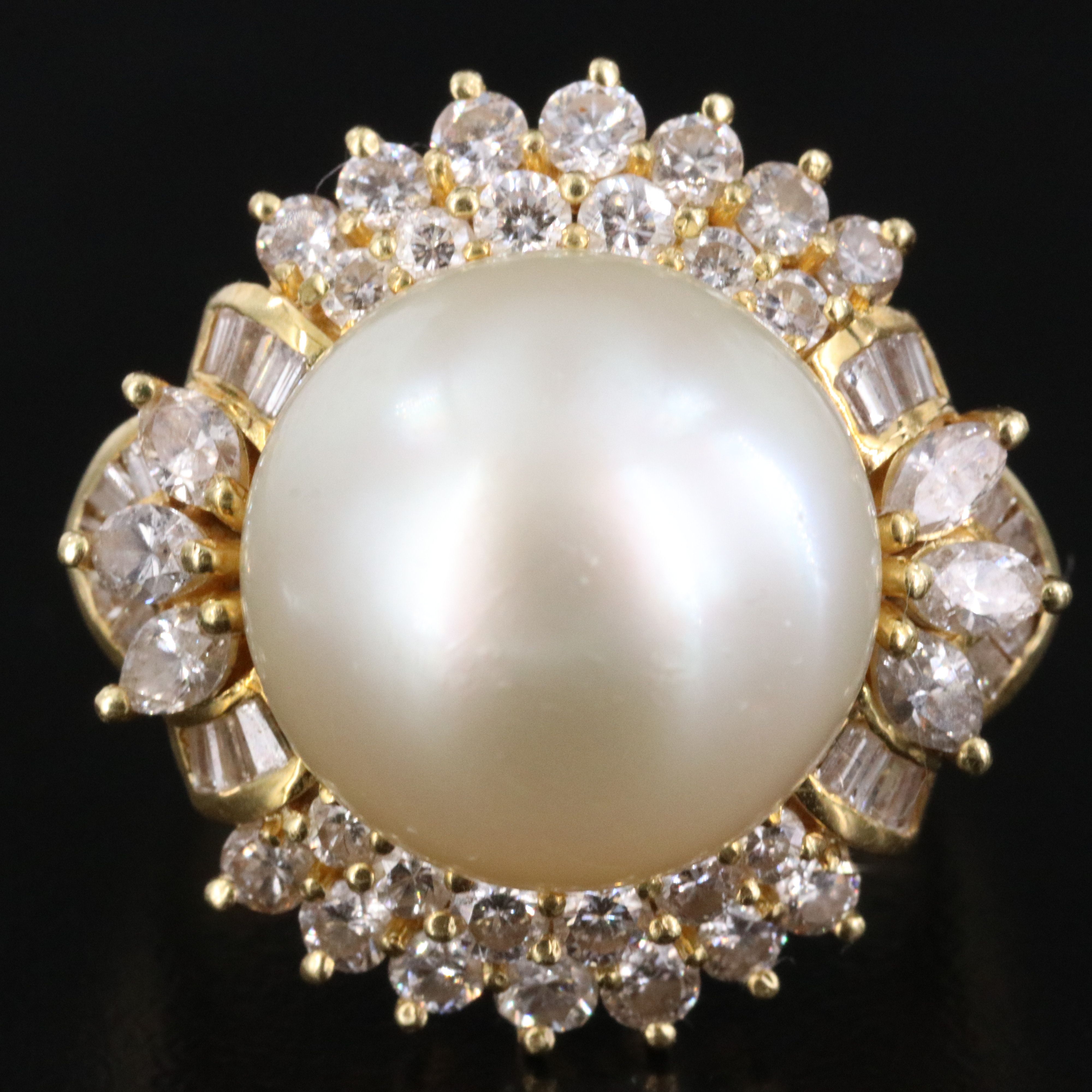 18K Pearl and 1.60 CTW Diamond Ring