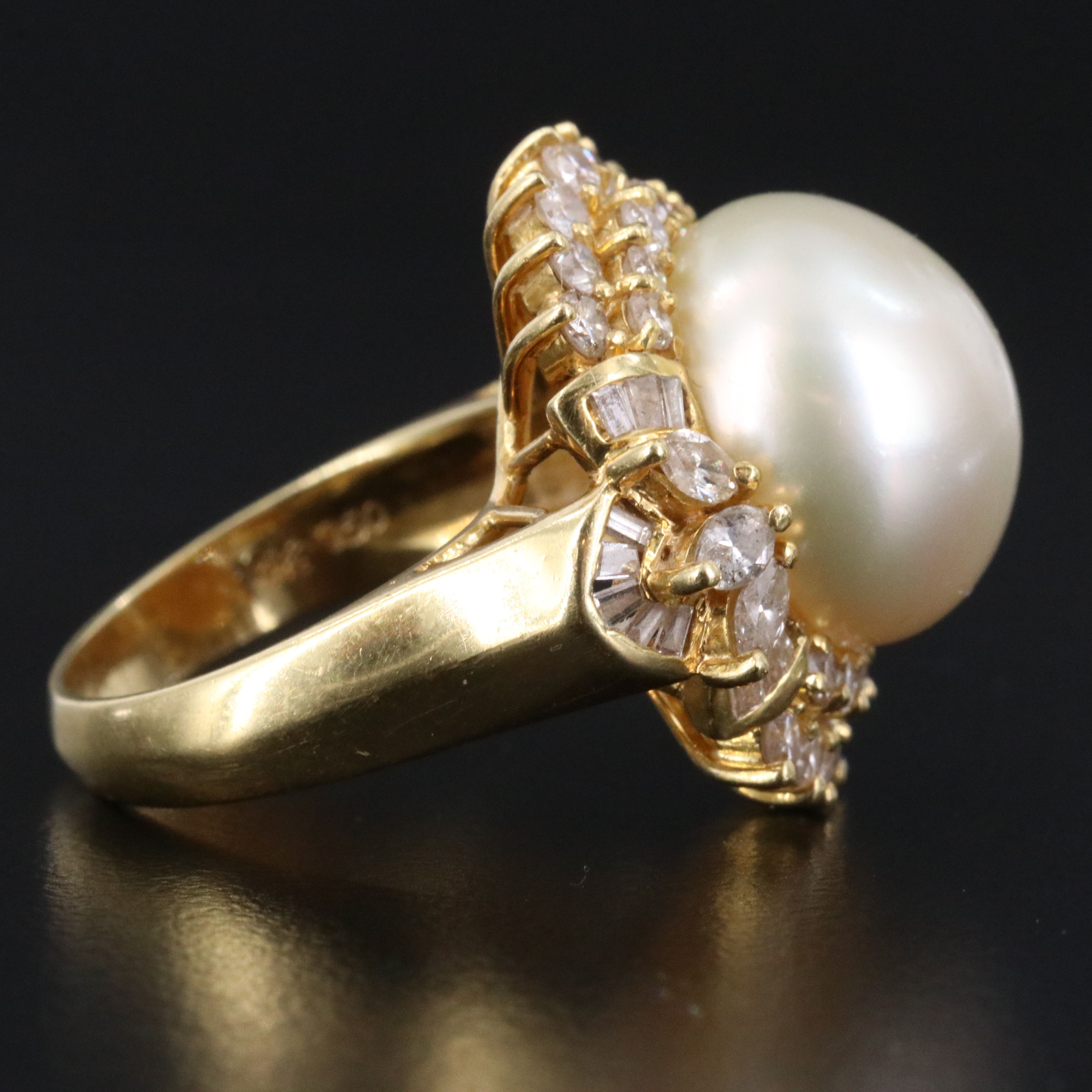 18K Pearl and 1.60 CTW Diamond Ring