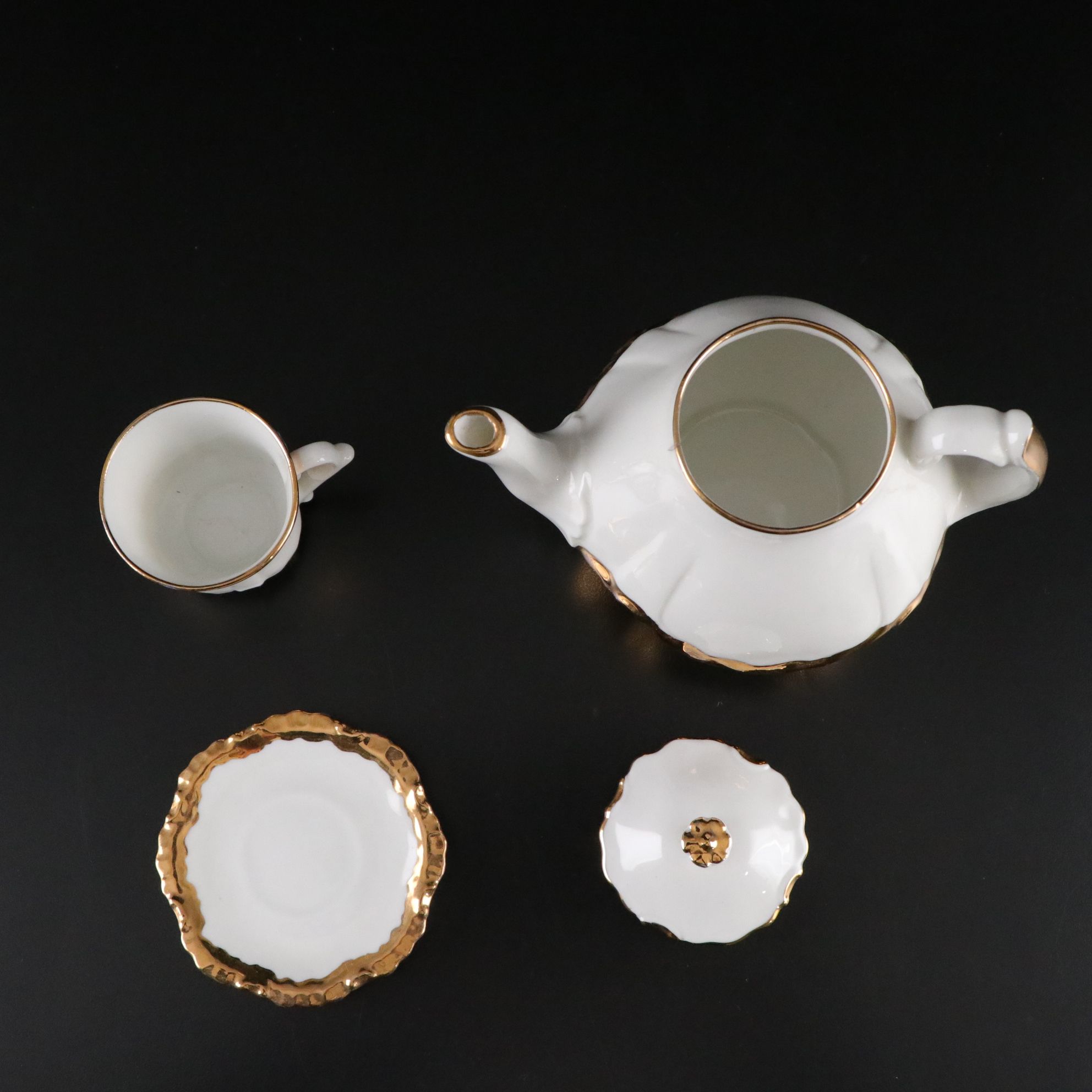 Miniature Gilt Porcelain Tea and Chocolate Sets for Kids and Dolls