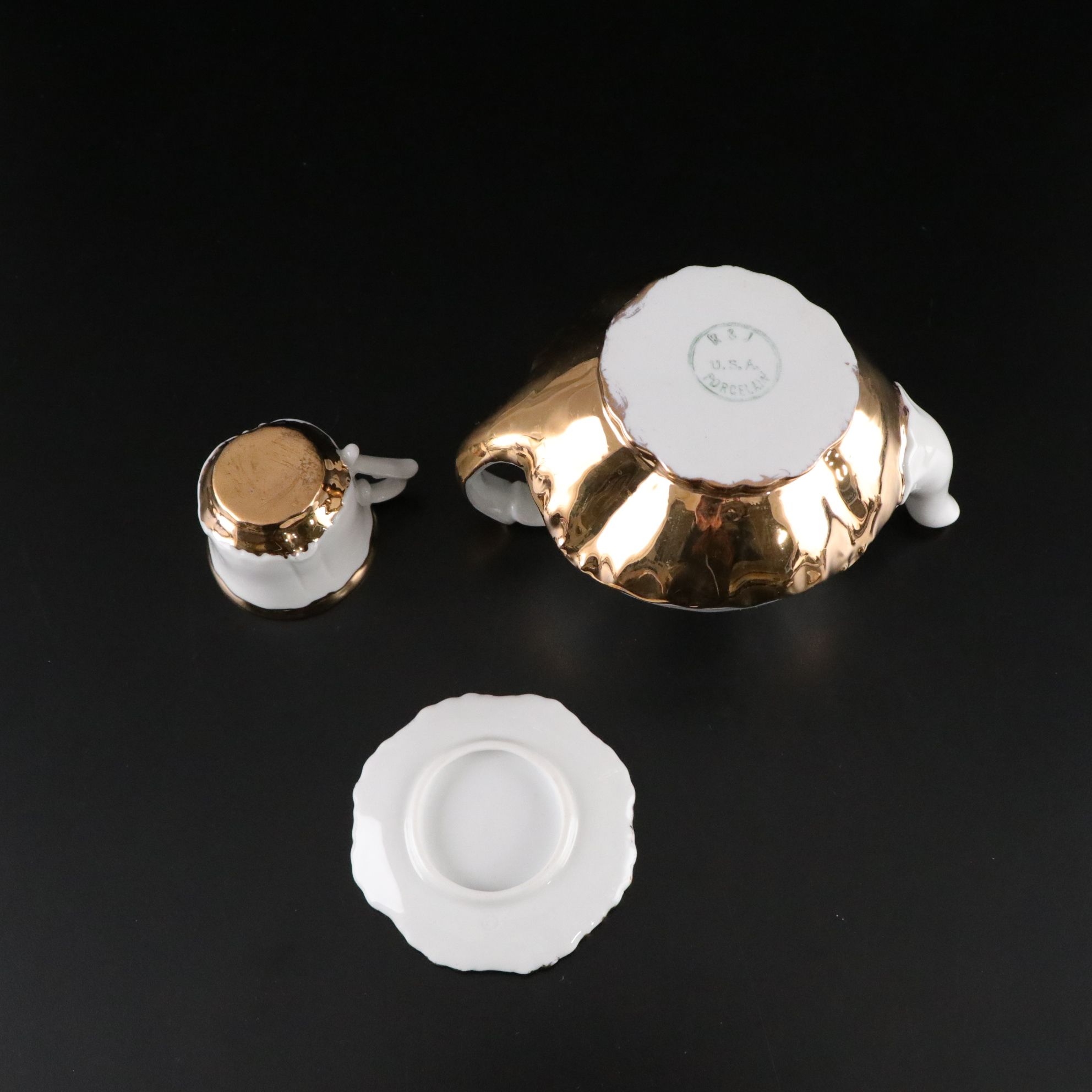 Miniature Gilt Porcelain Tea and Chocolate Sets for Kids and Dolls