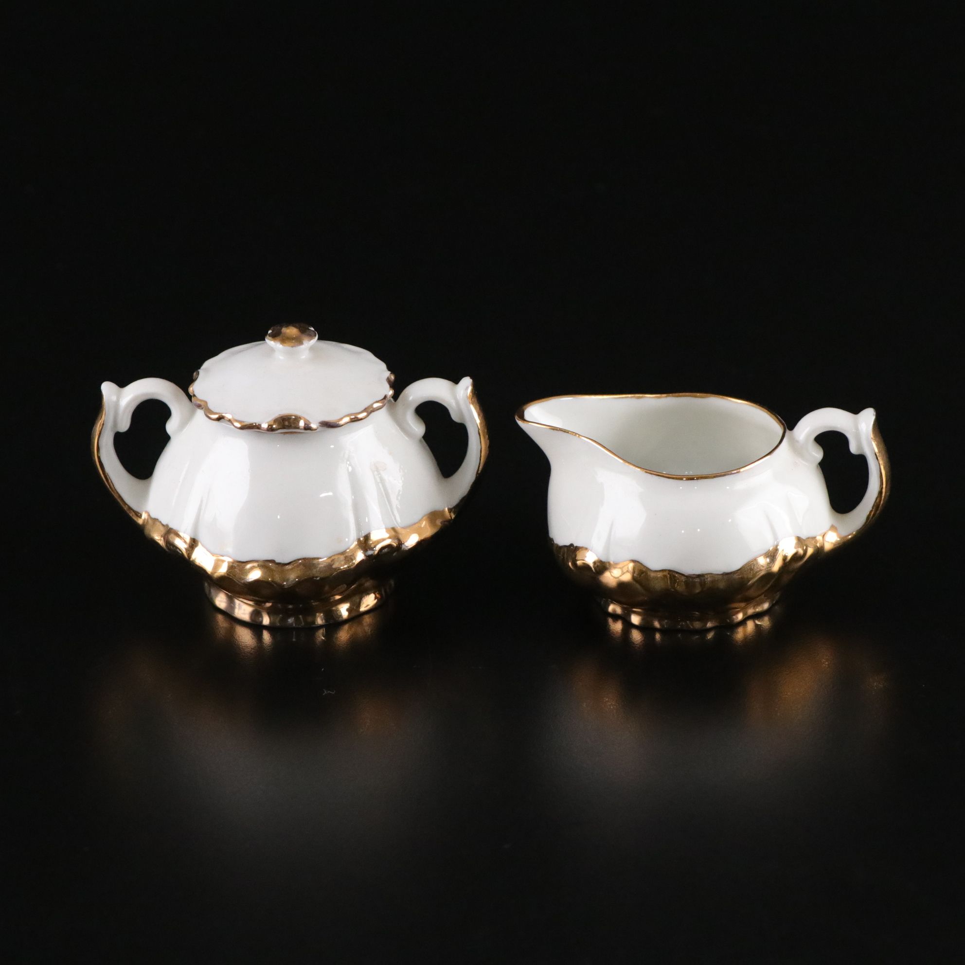 Miniature Gilt Porcelain Tea and Chocolate Sets for Kids and Dolls