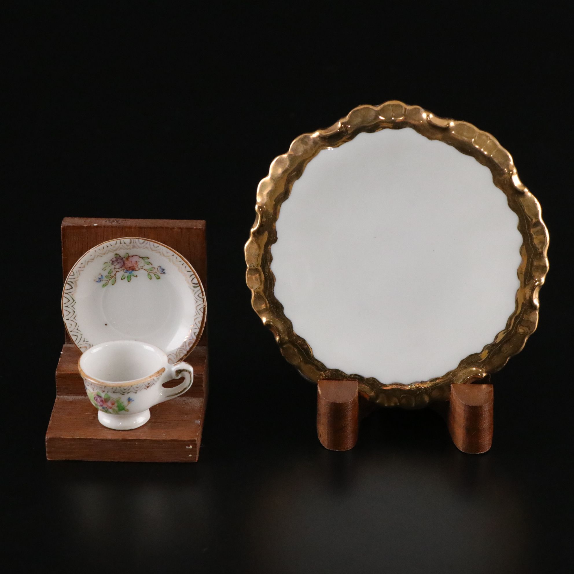 Miniature Gilt Porcelain Tea and Chocolate Sets for Kids and Dolls