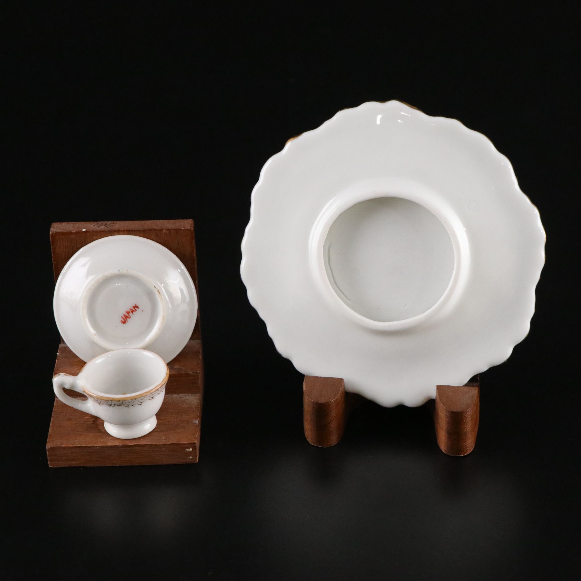 Miniature Gilt Porcelain Tea and Chocolate Sets for Kids and Dolls