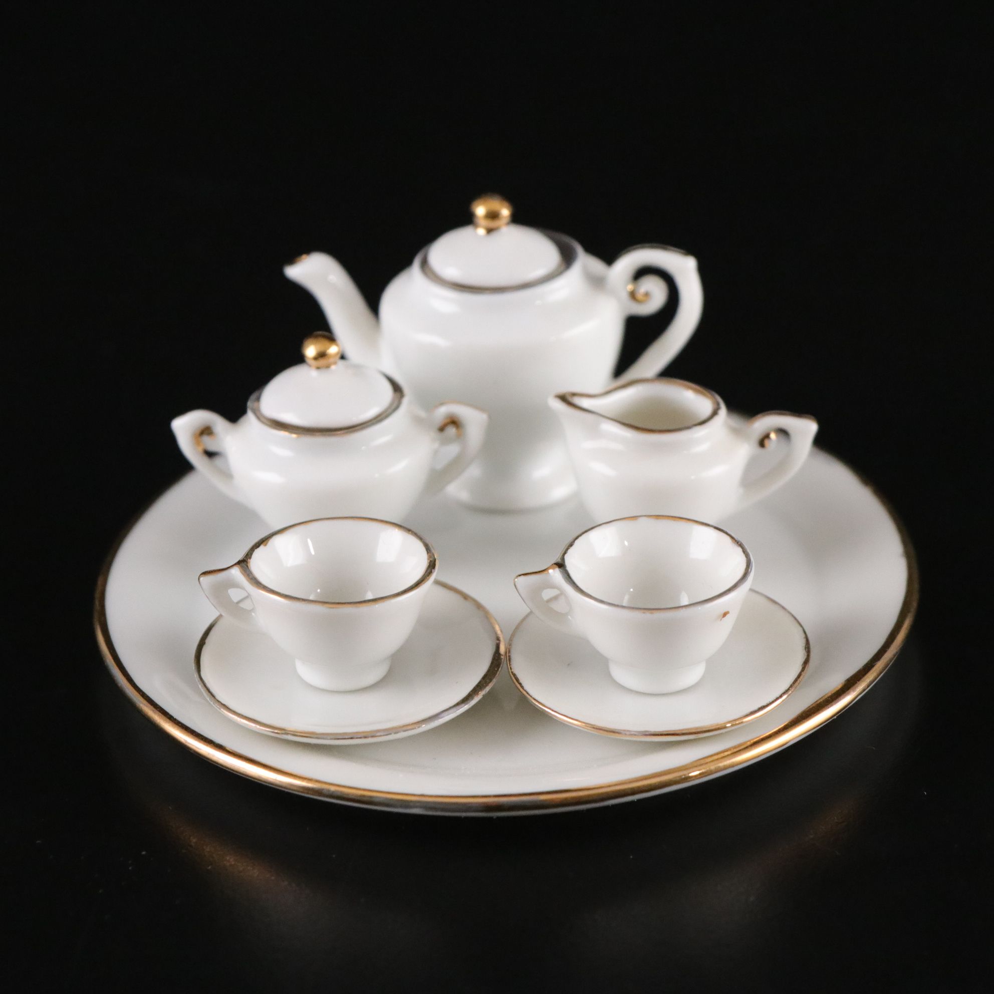 Miniature Gilt Porcelain Tea and Chocolate Sets for Kids and Dolls