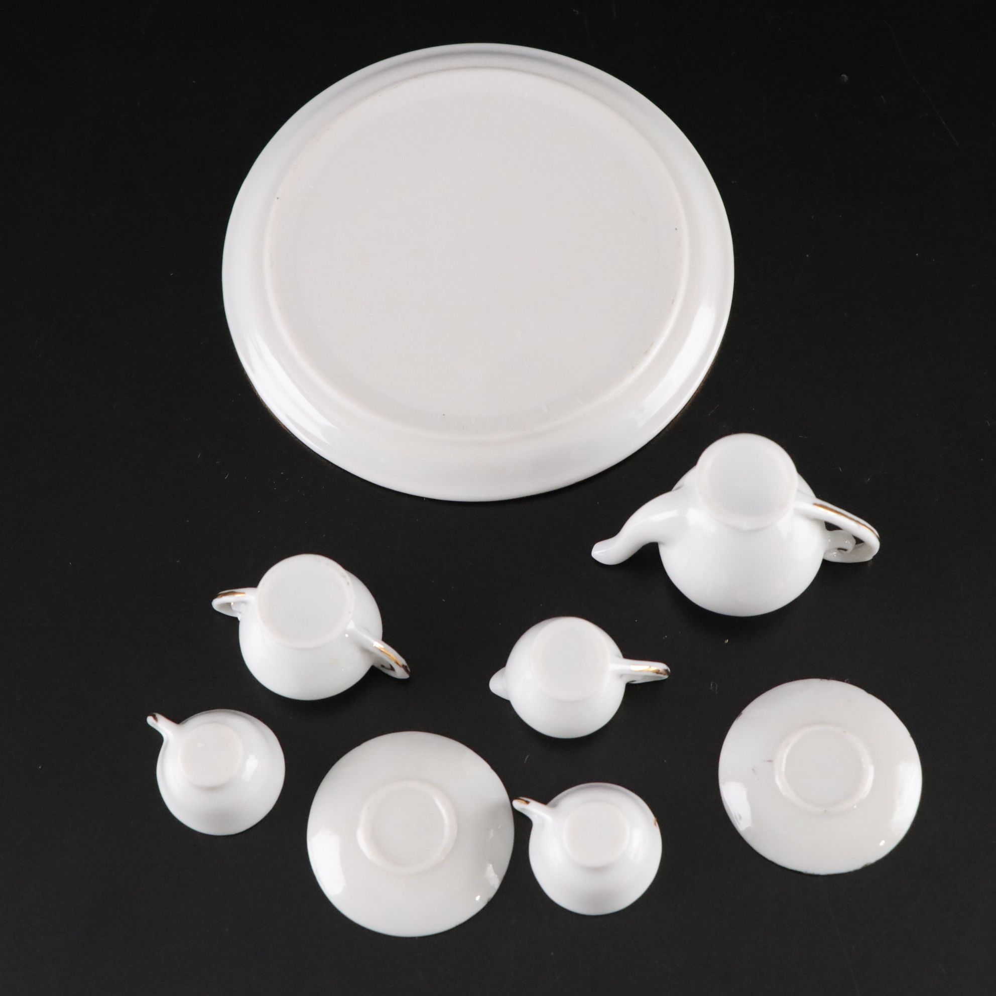 Miniature Gilt Porcelain Tea and Chocolate Sets for Kids and Dolls