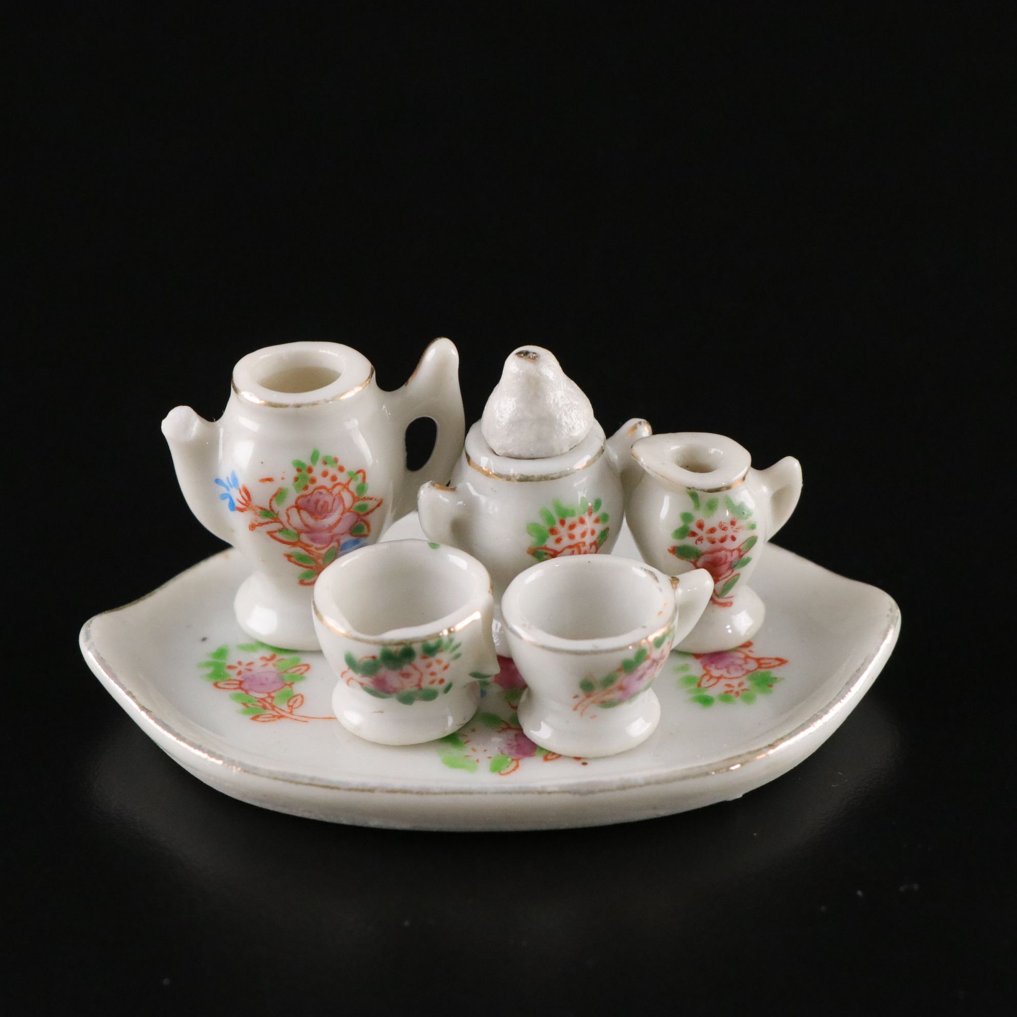 Miniature Gilt Porcelain Tea and Chocolate Sets for Kids and Dolls