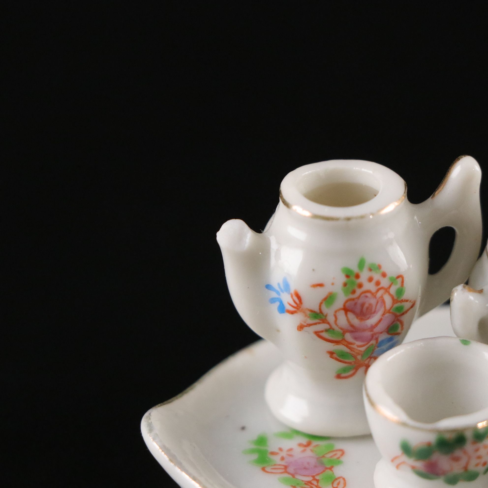 Miniature Gilt Porcelain Tea and Chocolate Sets for Kids and Dolls