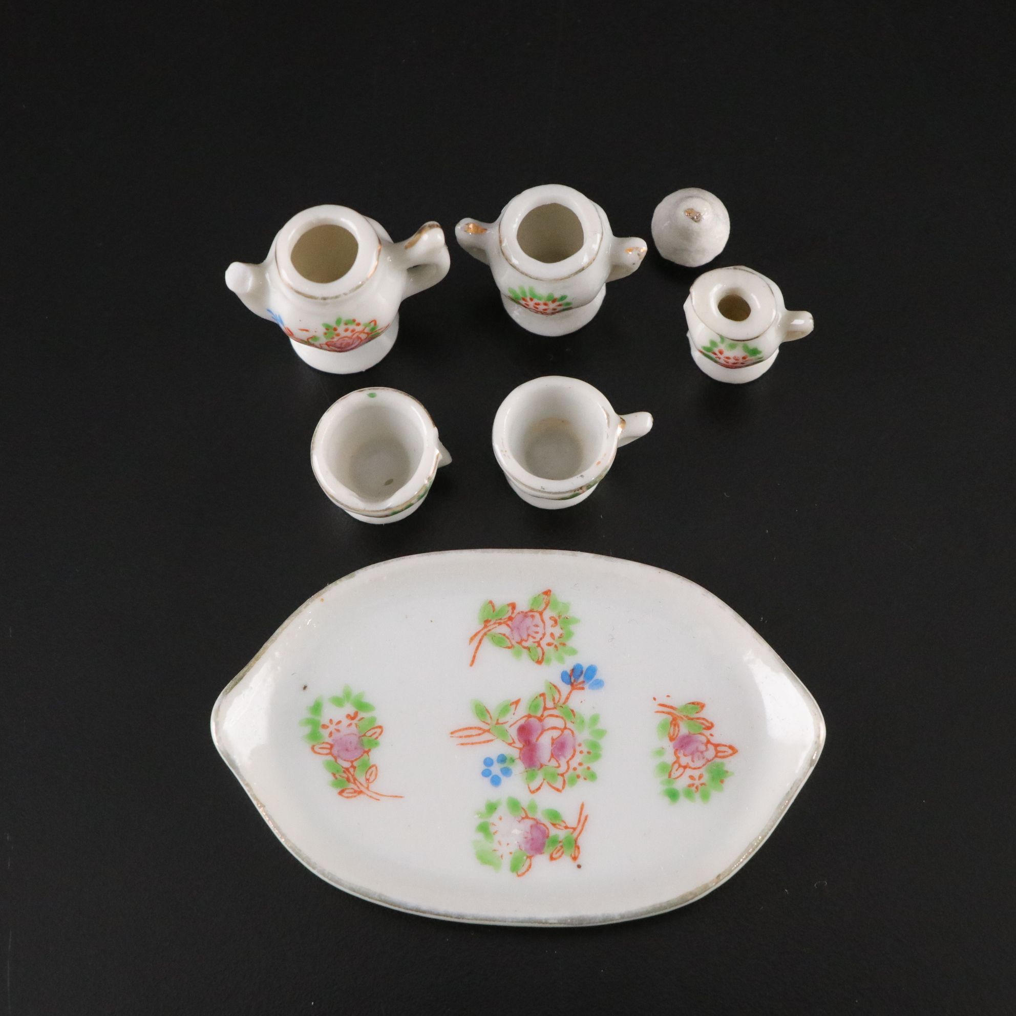 Miniature Gilt Porcelain Tea and Chocolate Sets for Kids and Dolls