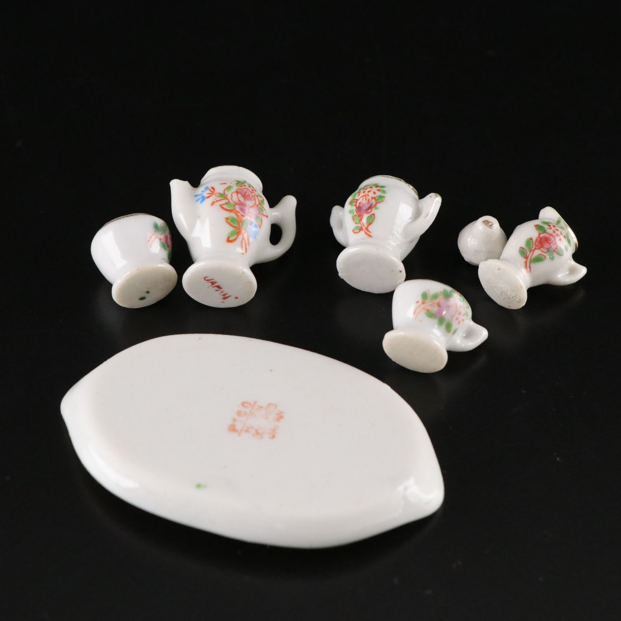 Miniature Gilt Porcelain Tea and Chocolate Sets for Kids and Dolls