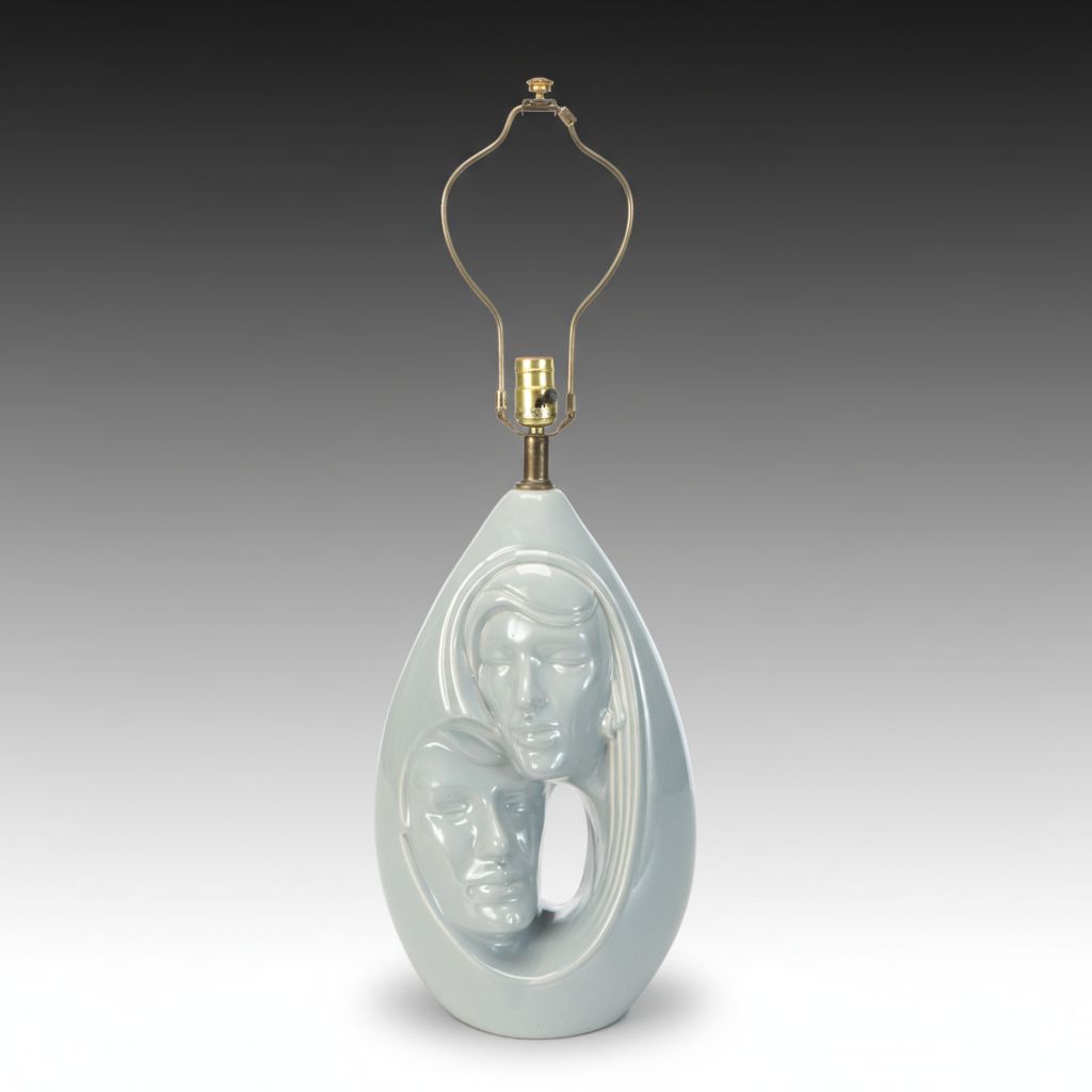 Gray Glazed Ceramic Figural Table Lamp