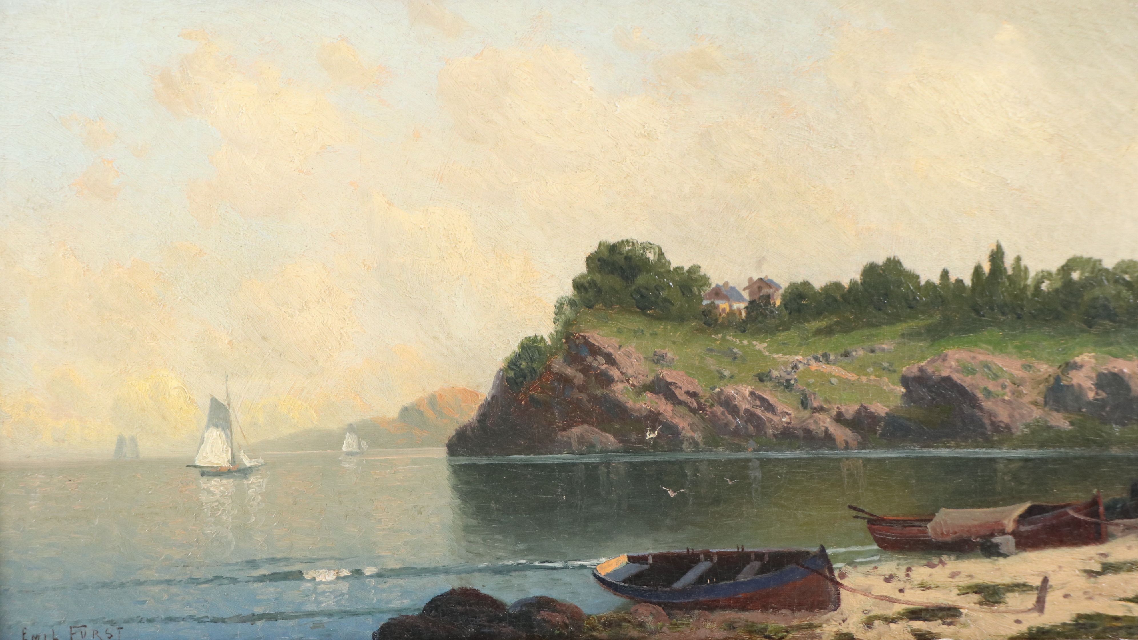 Emil Furst Oil Painting of Coastal Landscape, Late 19th Century