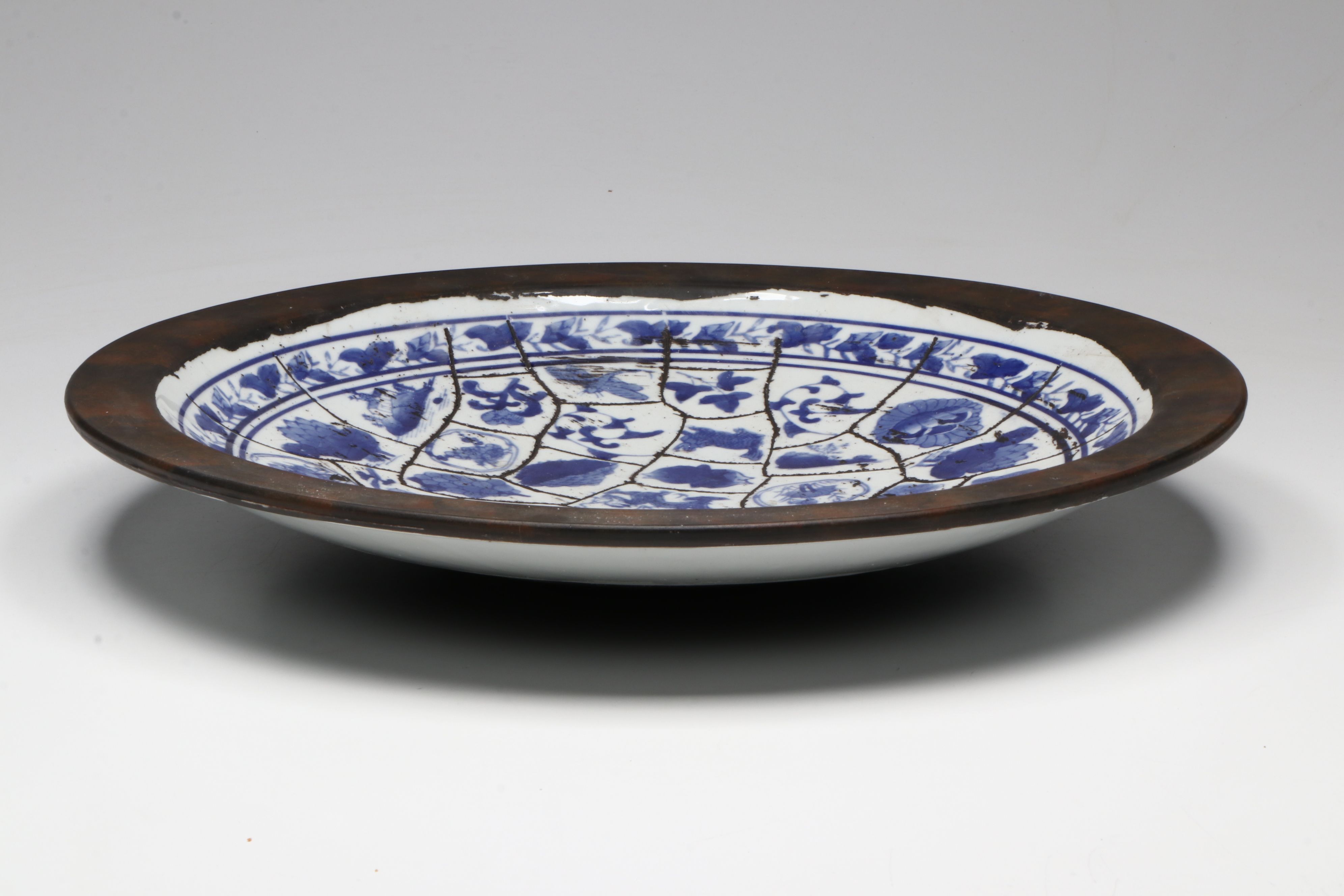 Chinese Style Crackle Glazed Tiles in Earthenware Centerpiece
