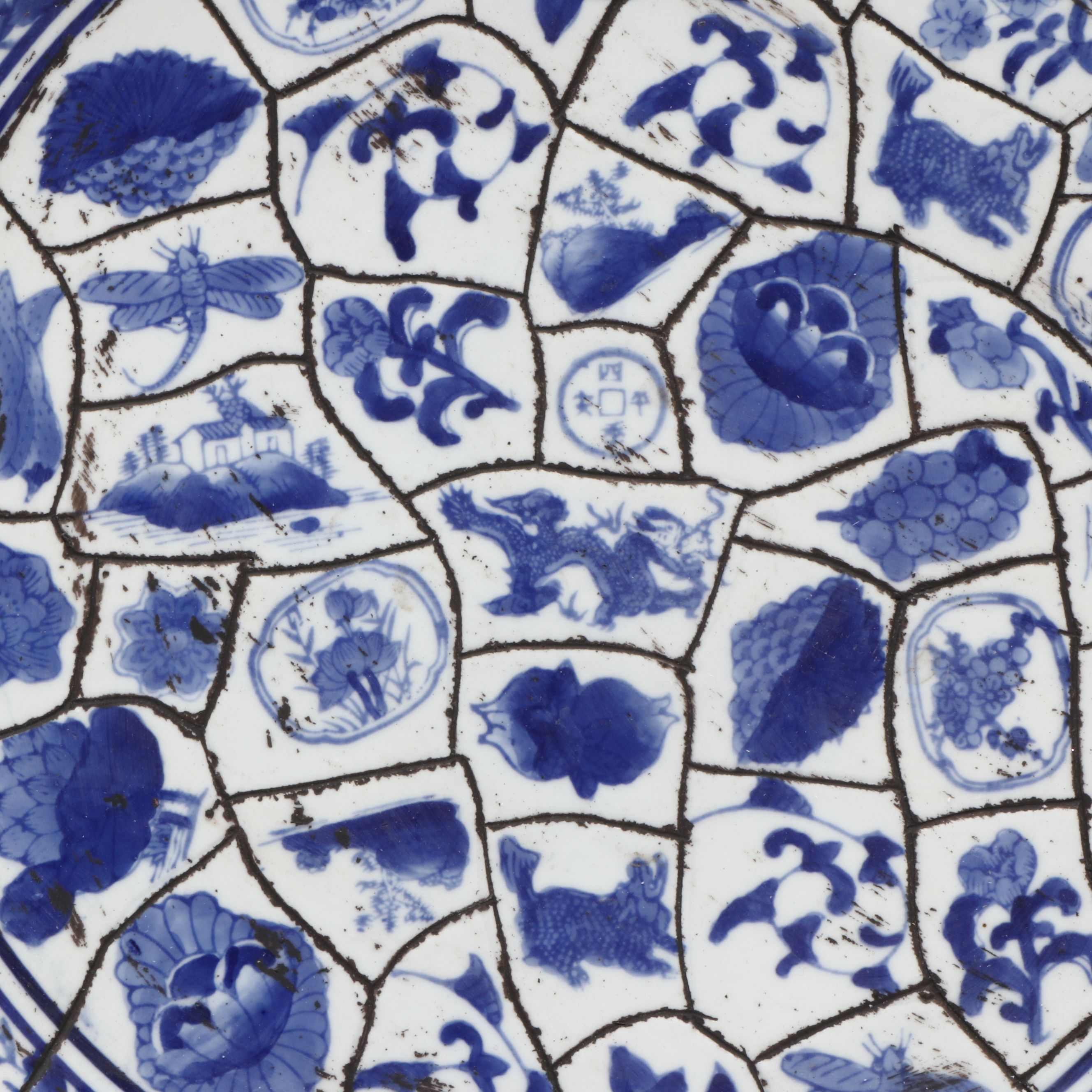 Chinese Style Crackle Glazed Tiles in Earthenware Centerpiece