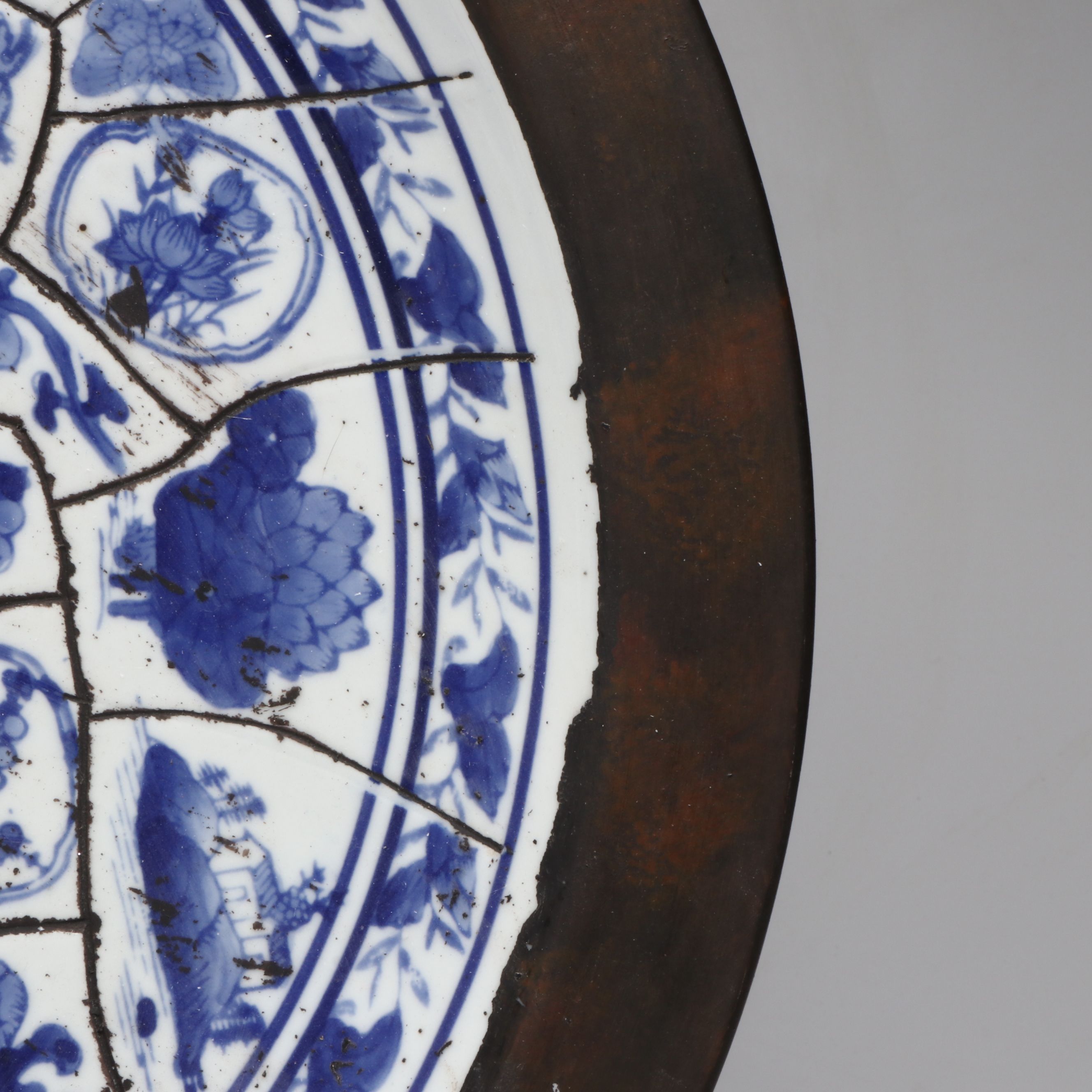 Chinese Style Crackle Glazed Tiles in Earthenware Centerpiece