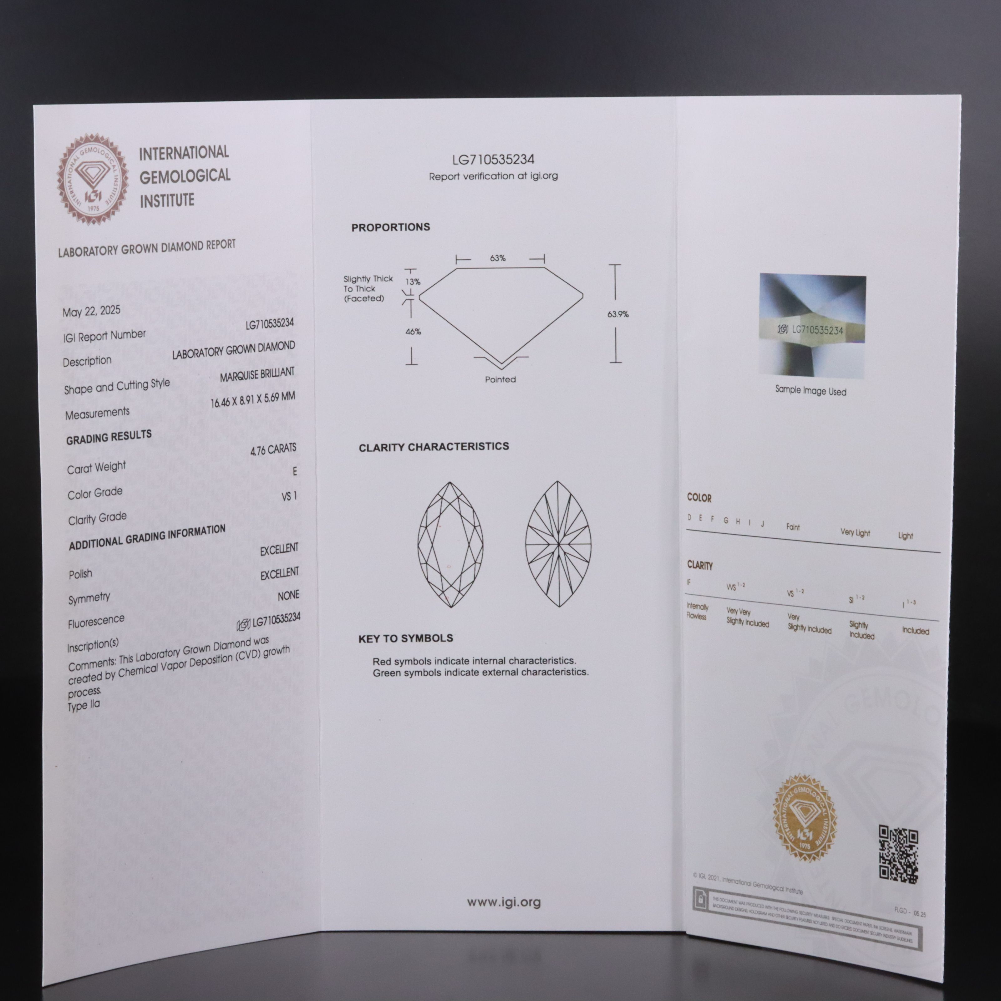 Platinum 4.76 CT Lab Grown Diamond Solitaire Ring with IGI Report