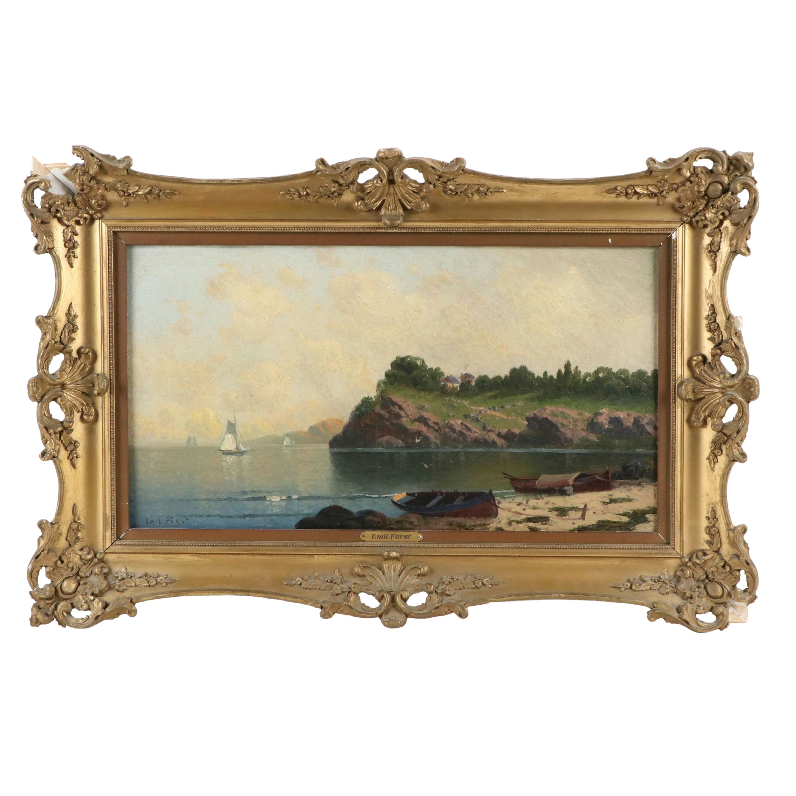 Emil Furst Oil Painting of Coastal Landscape, Late 19th Century