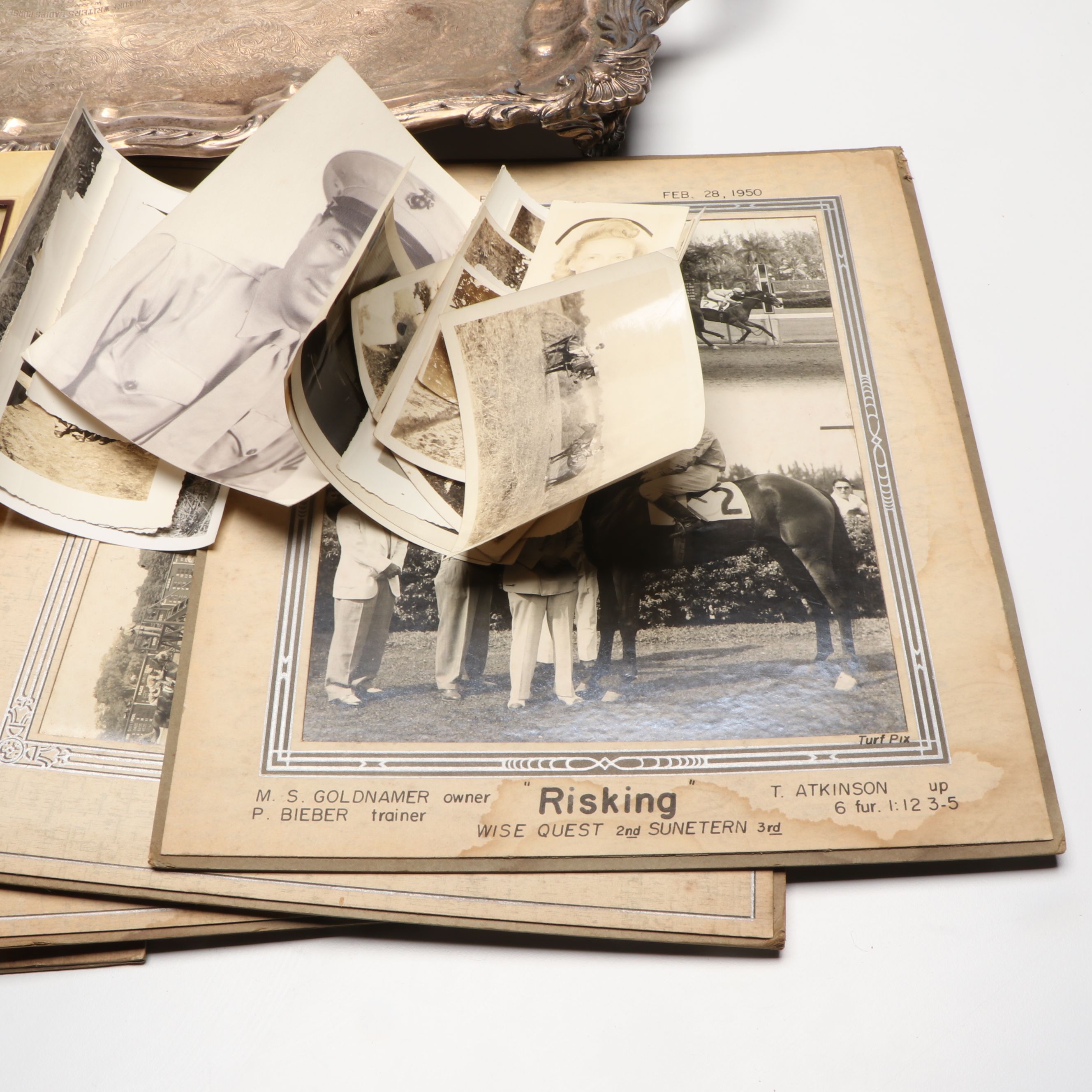Horse Racing Trophy Platters with Race Horse Photos and More Vintage Ephemera