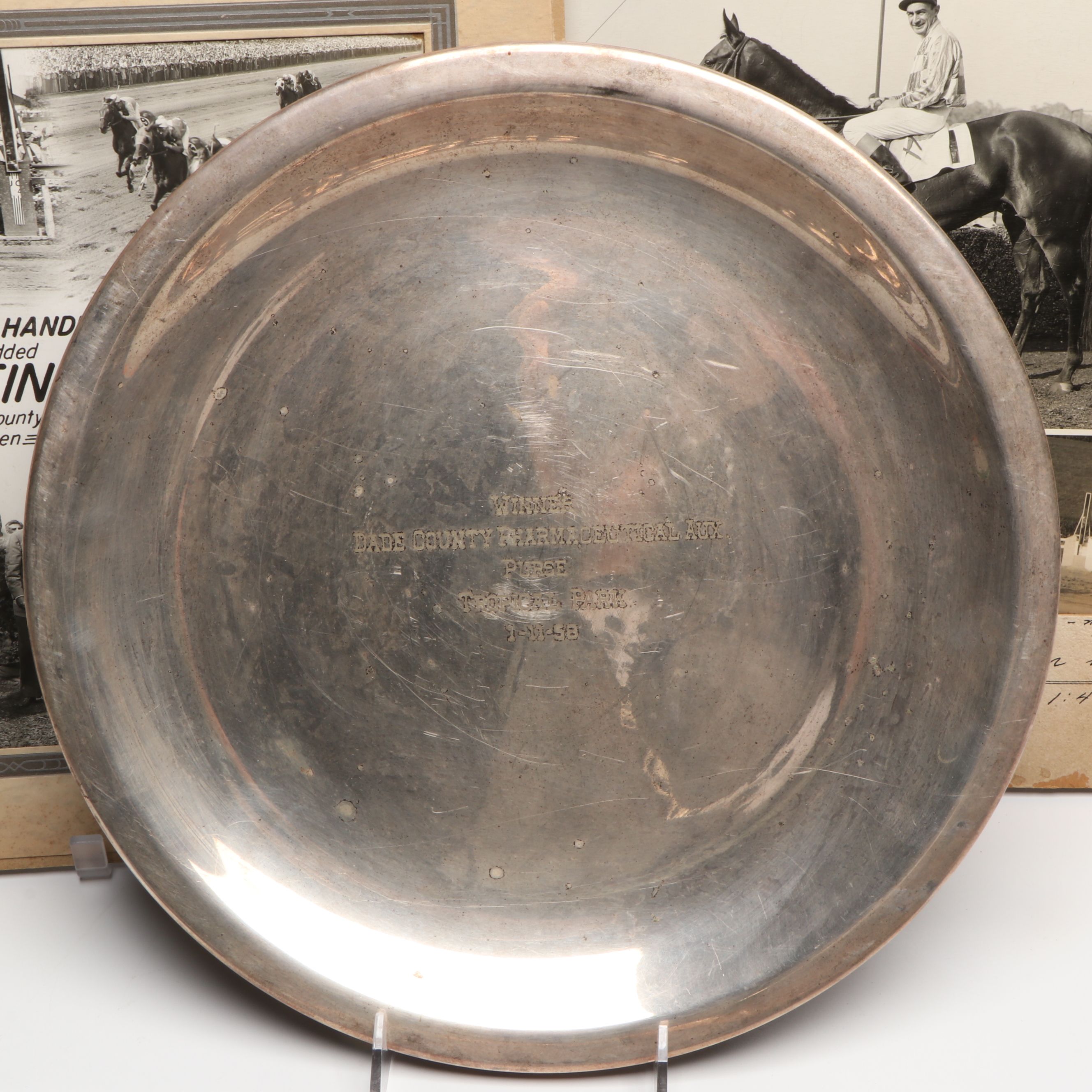 Horse Racing Trophy Platters with Race Horse Photos and More Vintage Ephemera