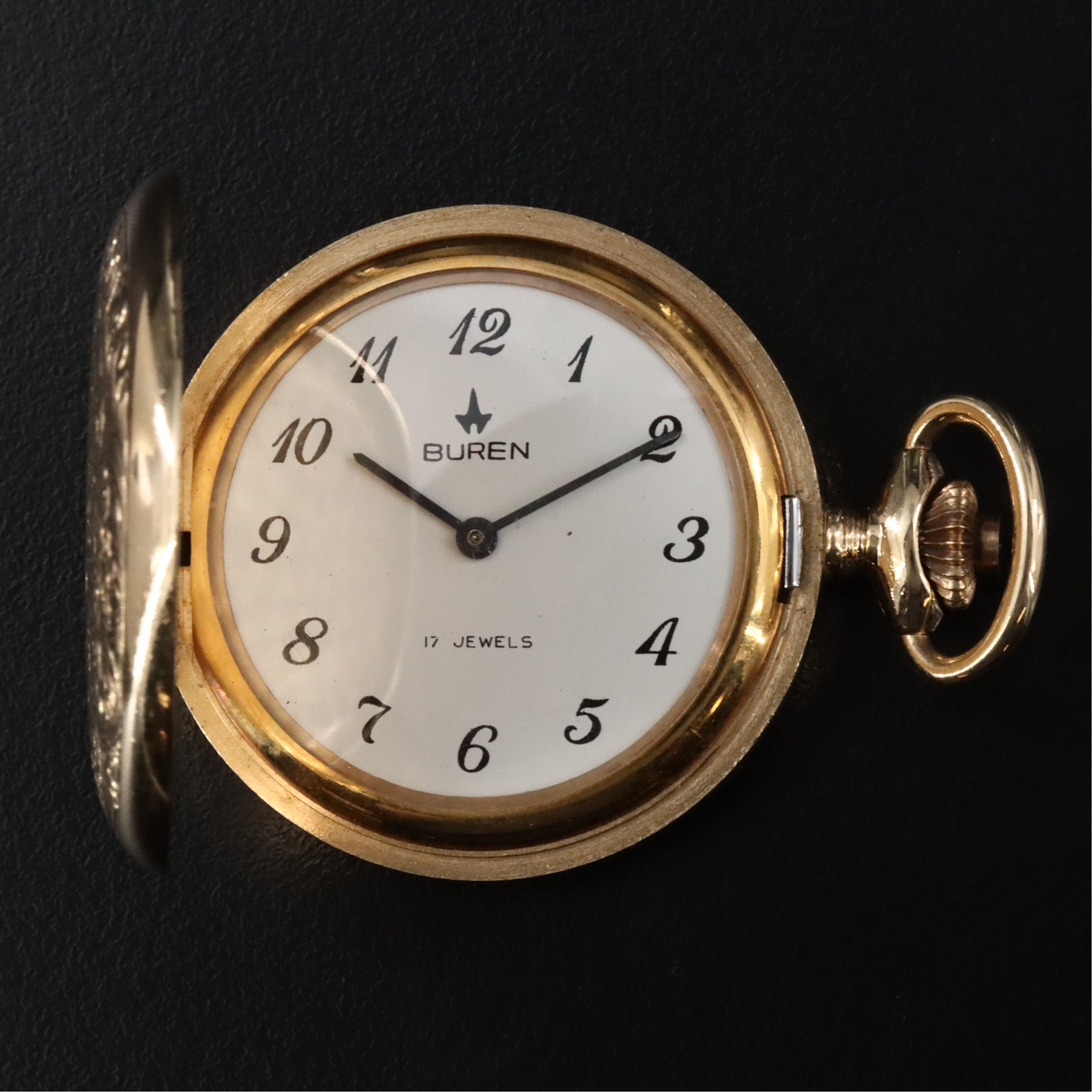 Buren Gold-Tone Ornate Small Pocket Watch