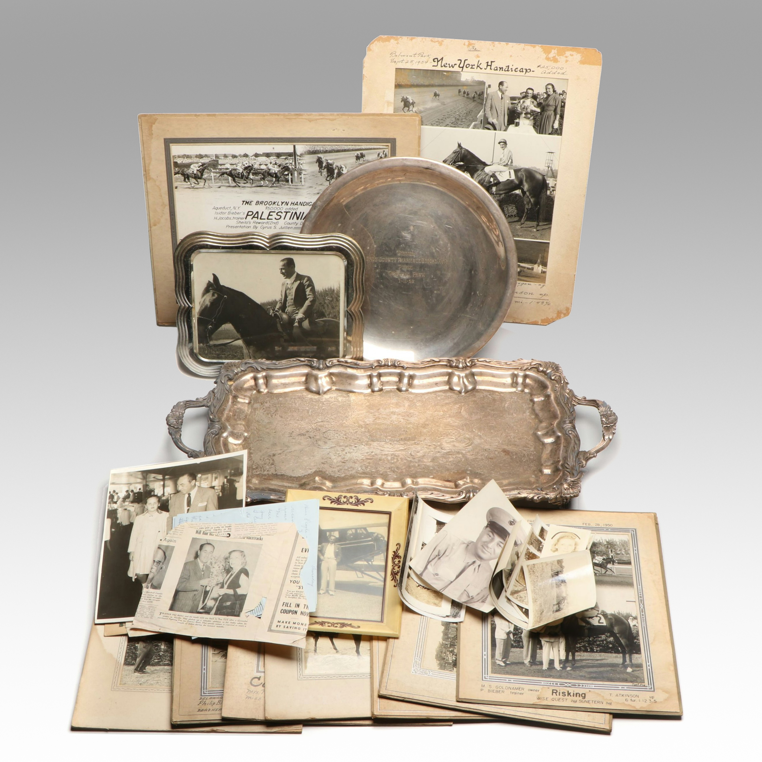 Horse Racing Trophy Platters with Race Horse Photos and More Vintage Ephemera