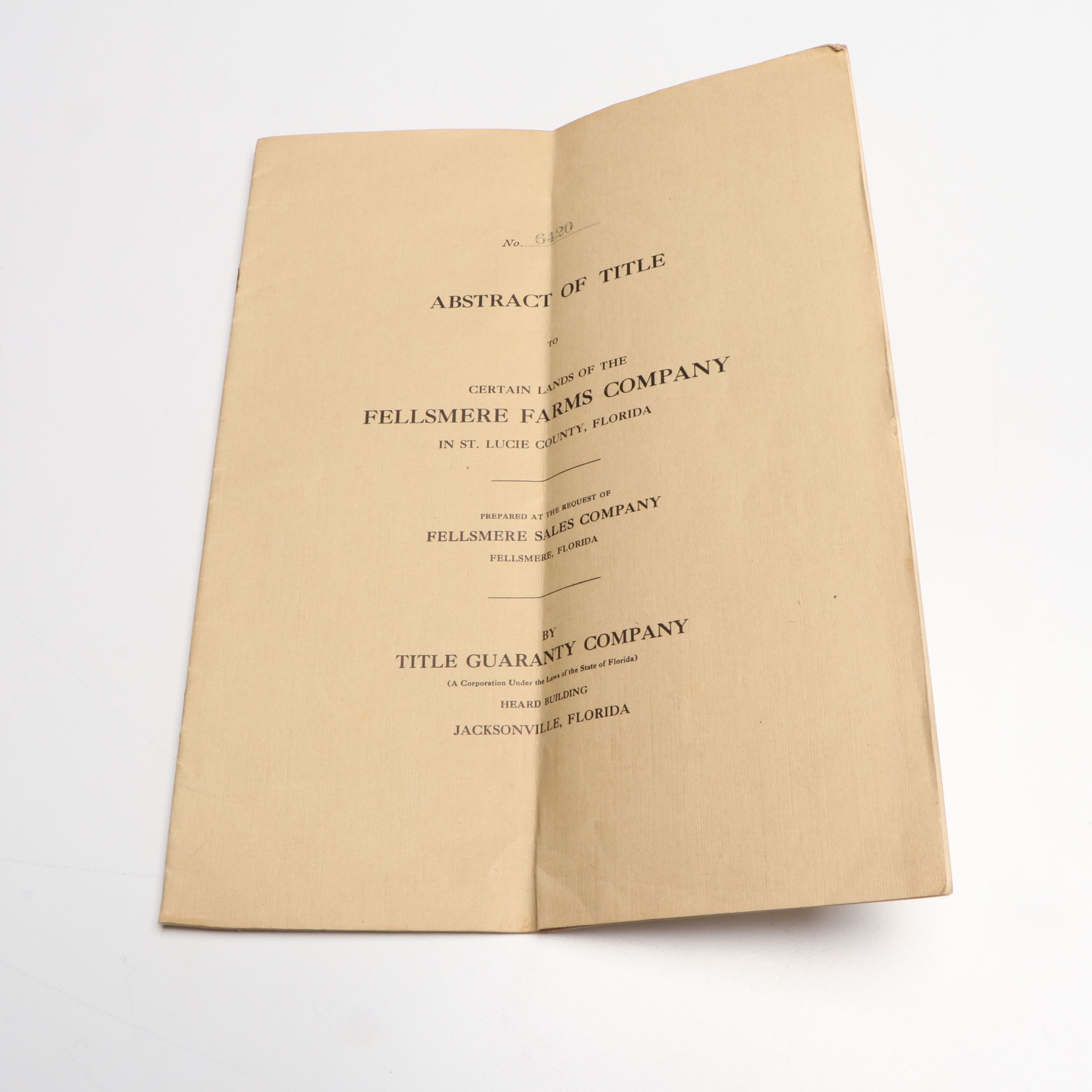 Fellsmere Farms Company with Other Abstract of Titles and Deed, Early 20th C.