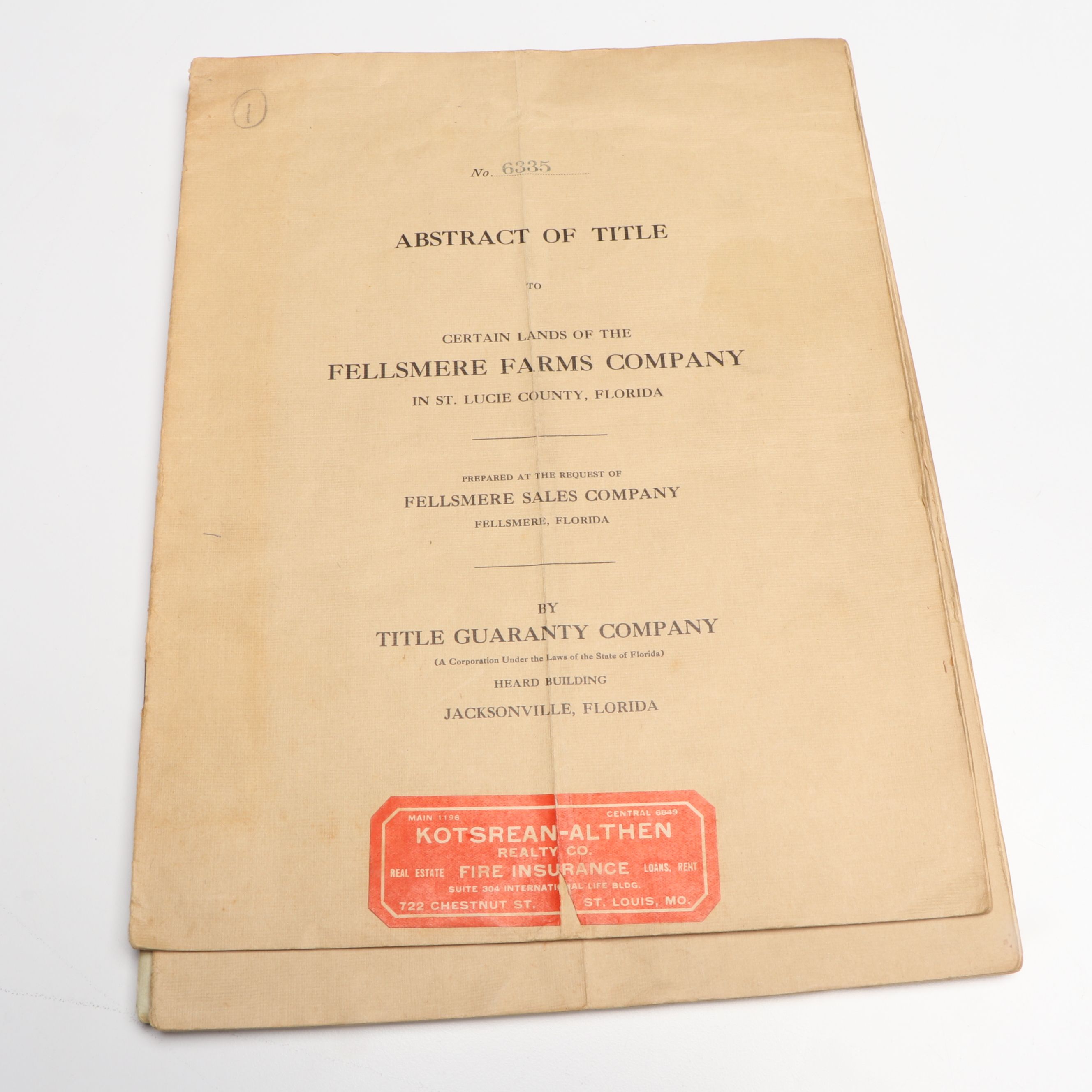 Fellsmere Farms Company with Other Abstract of Titles and Deed, Early 20th C.