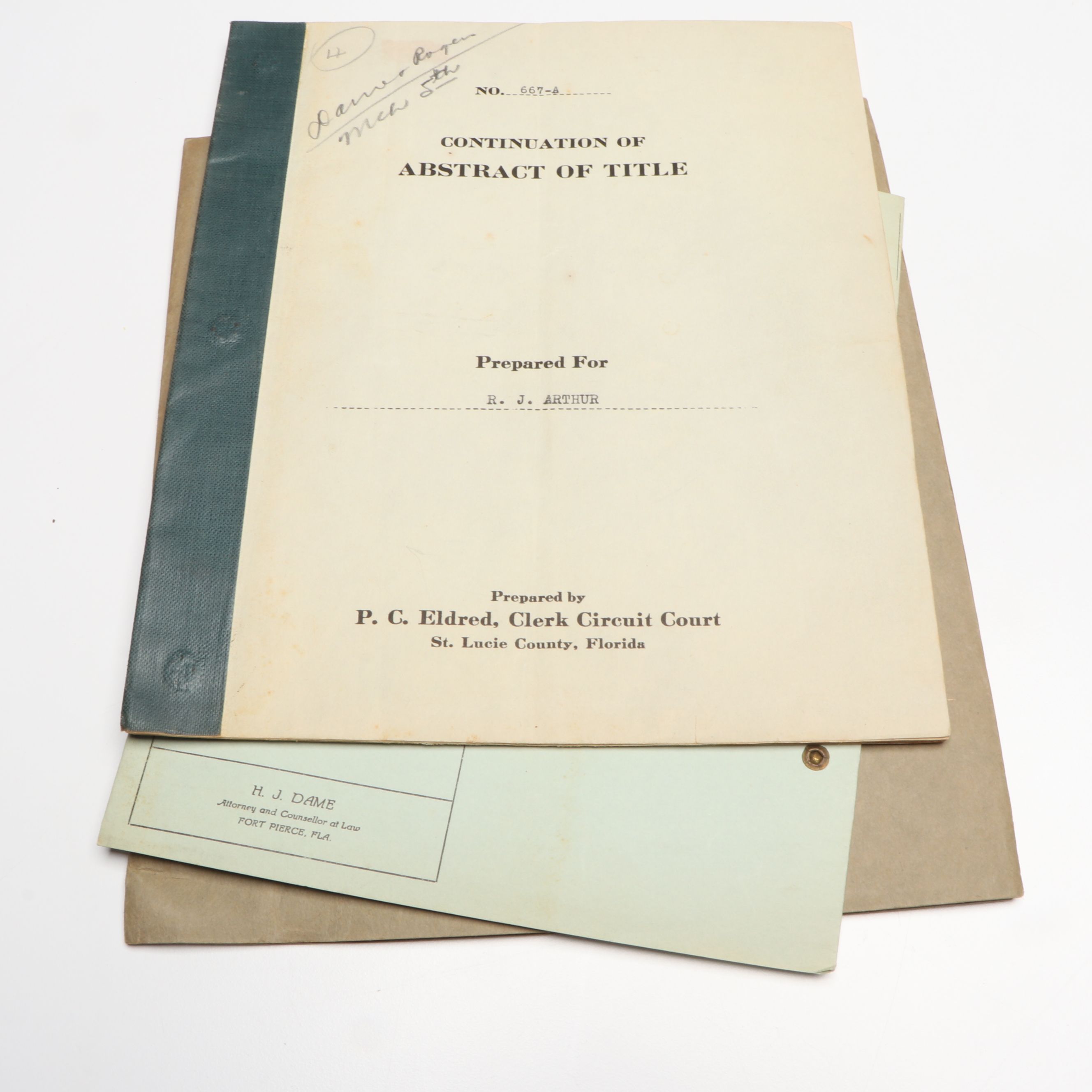 Fellsmere Farms Company with Other Abstract of Titles and Deed, Early 20th C.