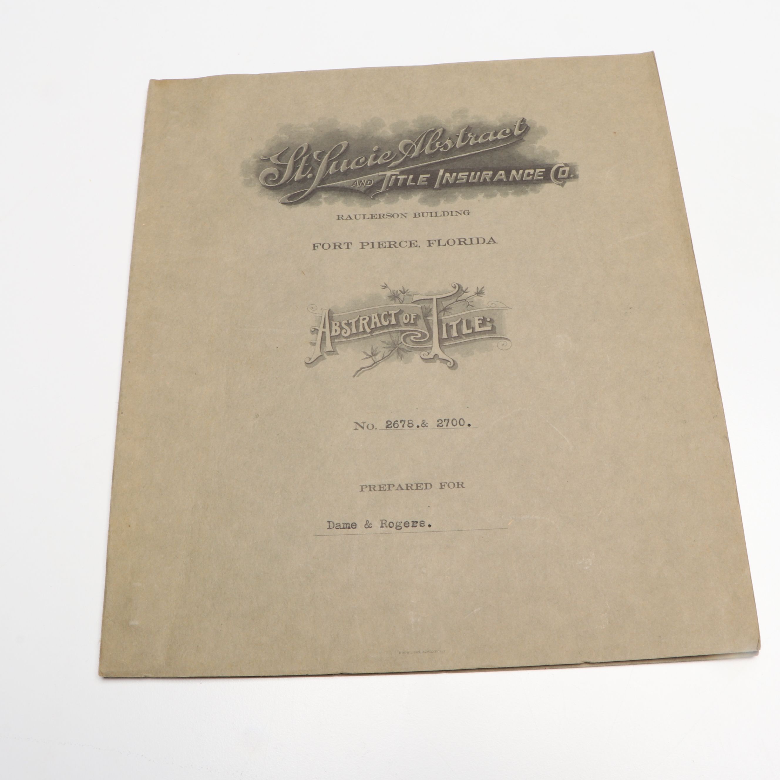 Fellsmere Farms Company with Other Abstract of Titles and Deed, Early 20th C.