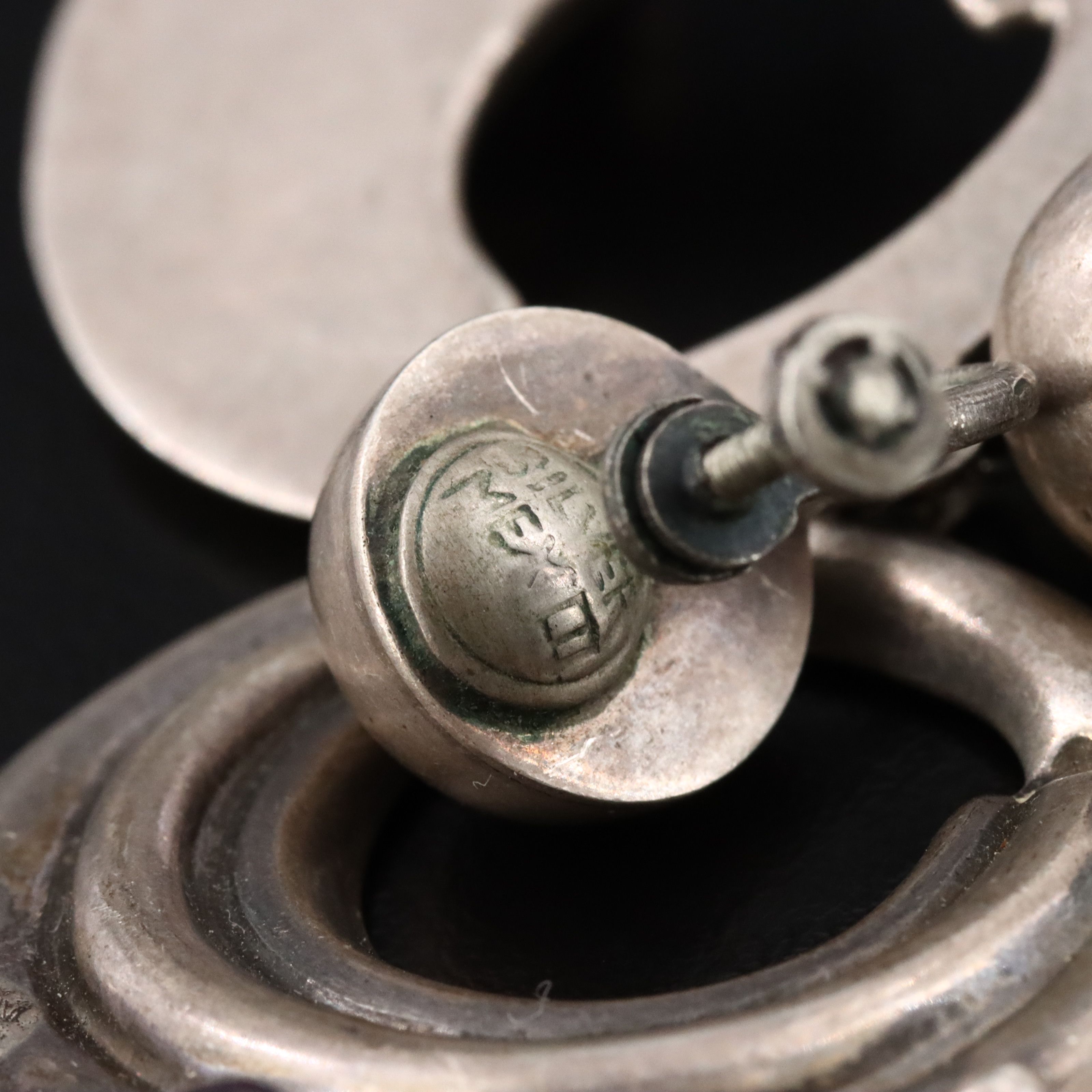 Mexican Modernist Sterling Amethyst Circle Earrings