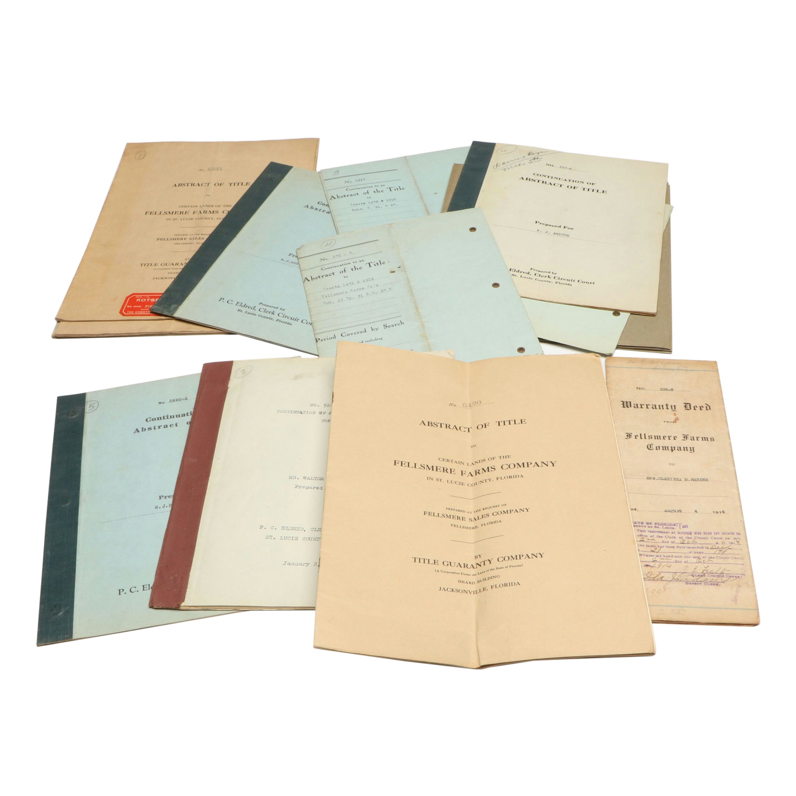 Fellsmere Farms Company with Other Abstract of Titles and Deed, Early 20th C.