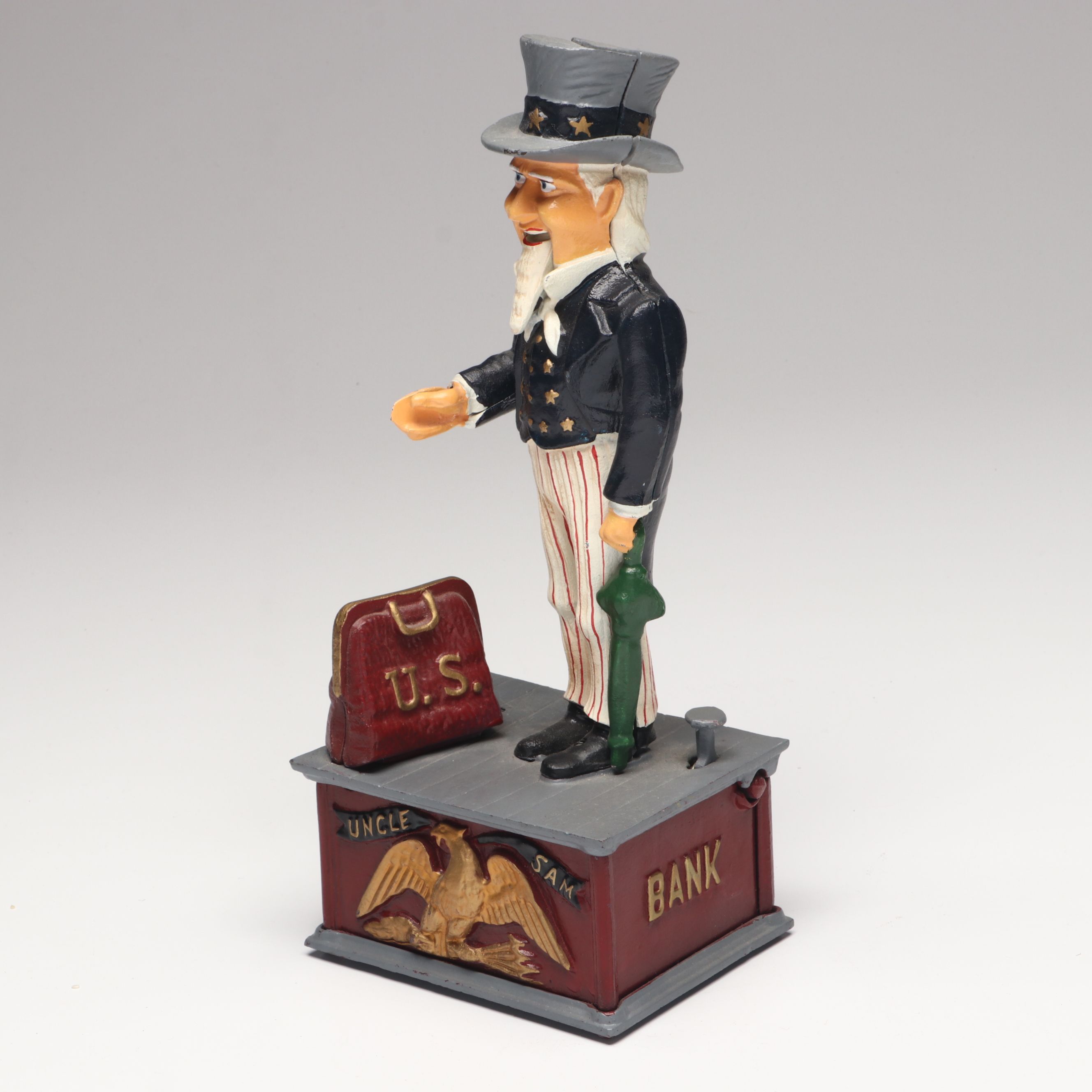 Cast Iron Uncle Sam Reproduction Mechanical Coin Bank