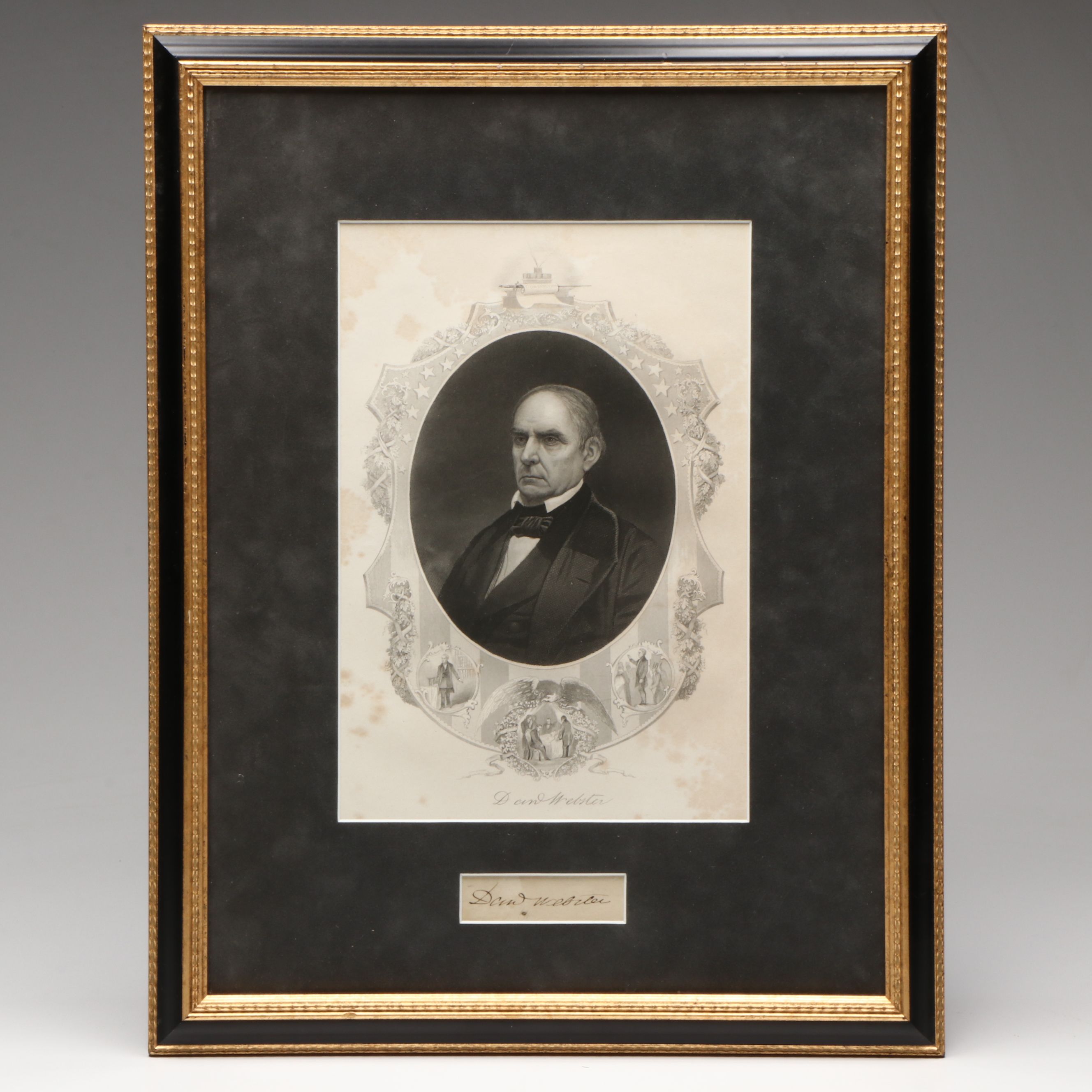 Daniel Webster Signed Cut Card with Engraving, Early 19th Century